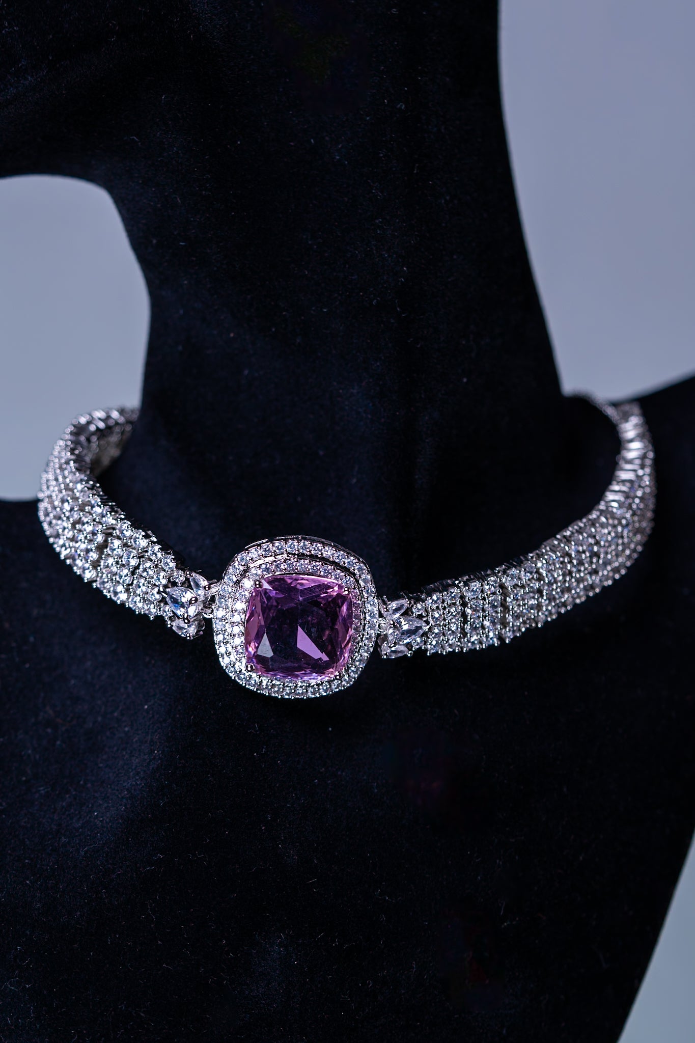 Pink Sapphire and CZ Choker with Stud Earrings