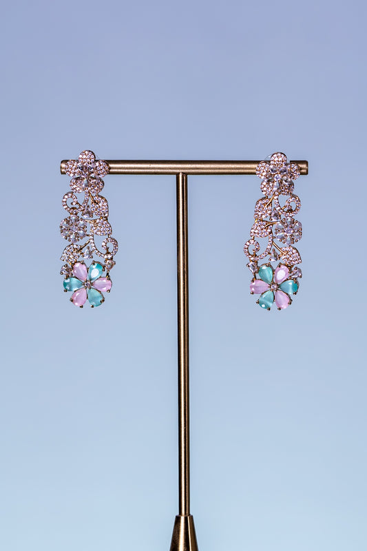 Italian Floral Riviera Necklace Multi-color with long Earrings