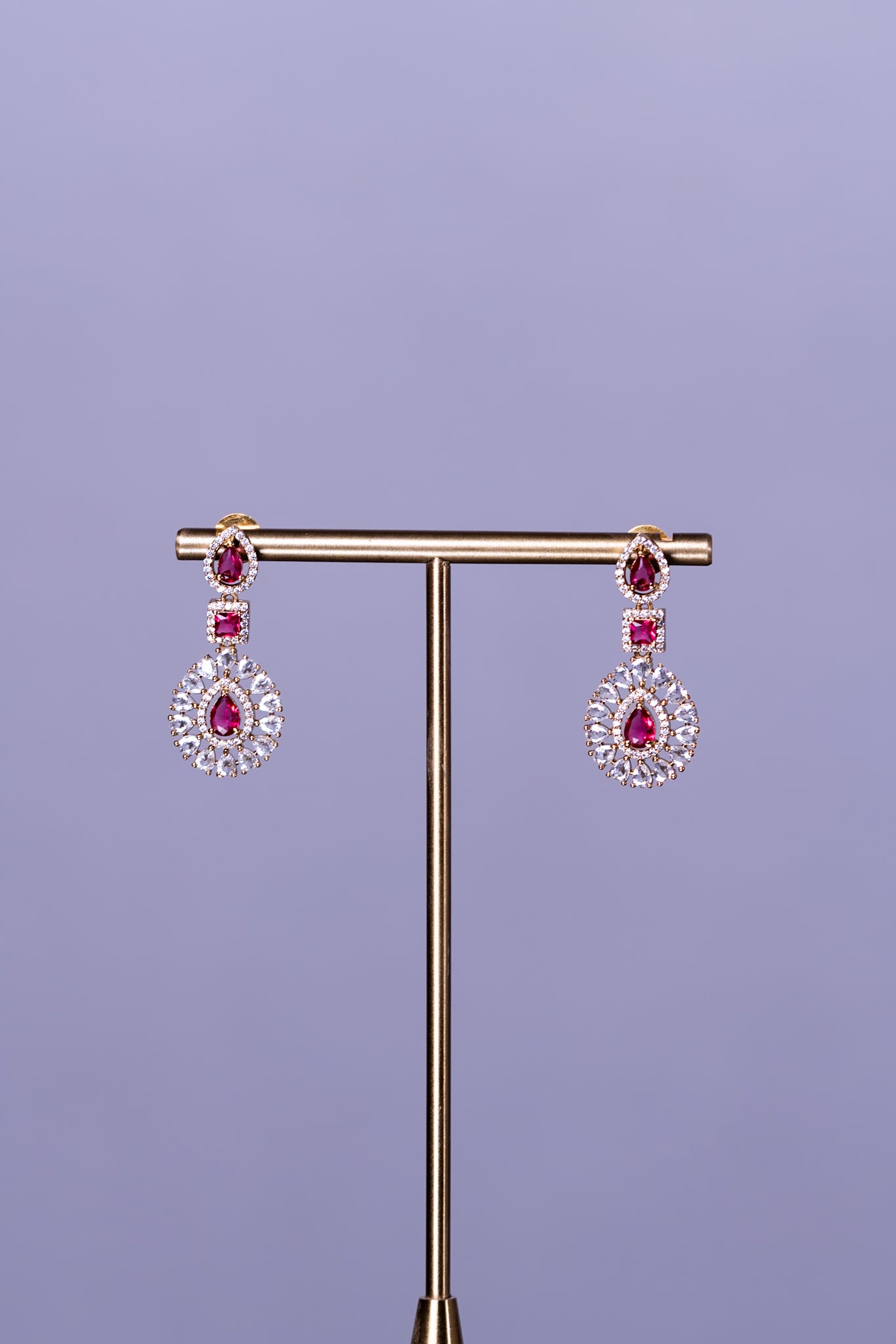 Red Stone Gold Plated Hasli Necklace with Earrings