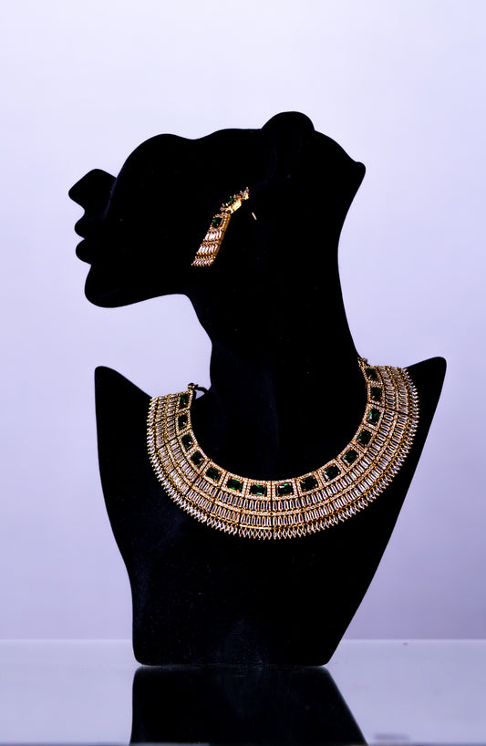 Egyptian Riveria Green Emarald with 18KT Gold Plated Necklace set with Earrings