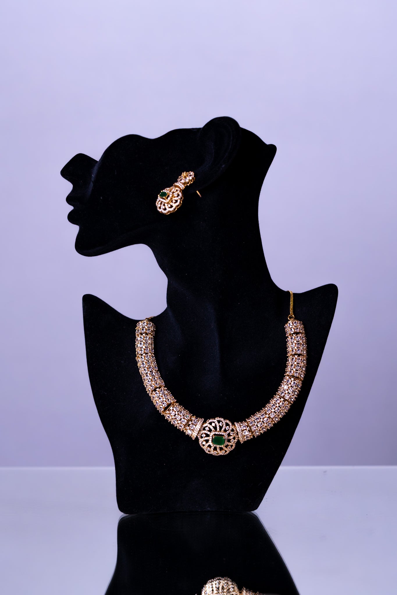 Green Emarald 18KT Gold Plated Hasli Necklace with Earrings