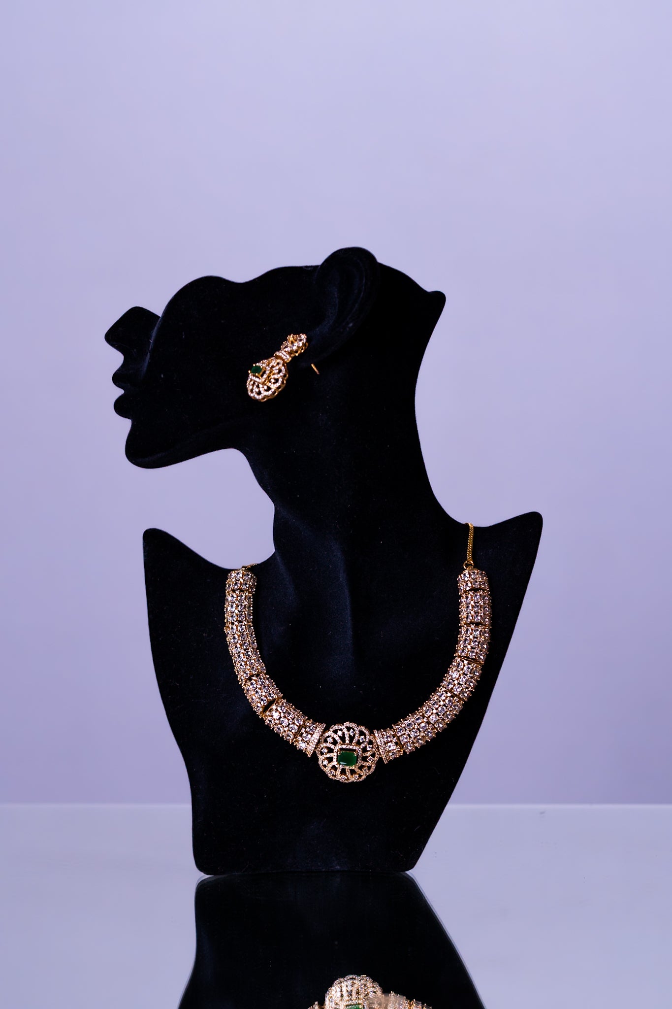 Green Emarald 18KT Gold Plated Hasli Necklace with Earrings
