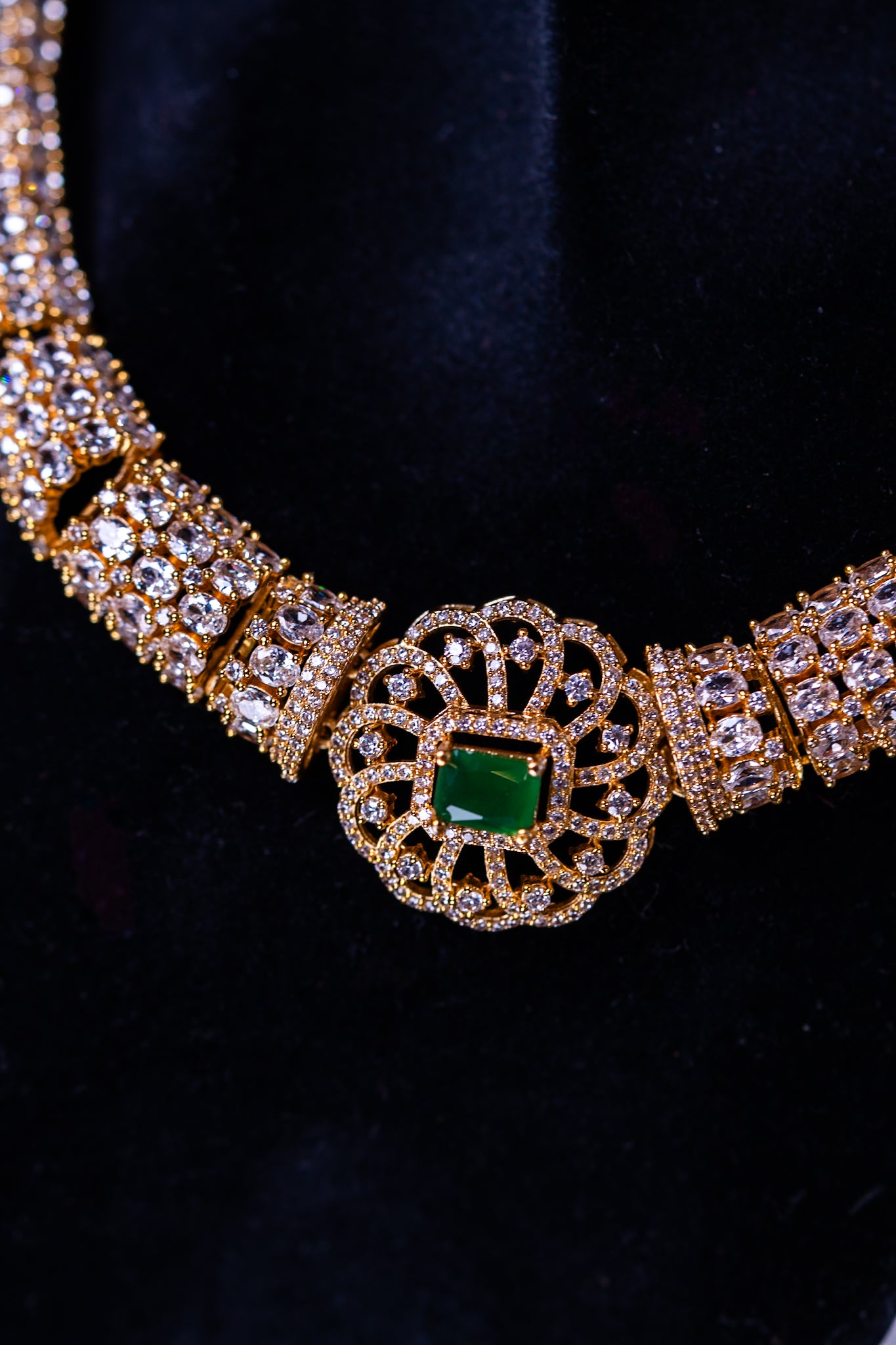 Green Emarald 18KT Gold Plated Hasli Necklace with Earrings