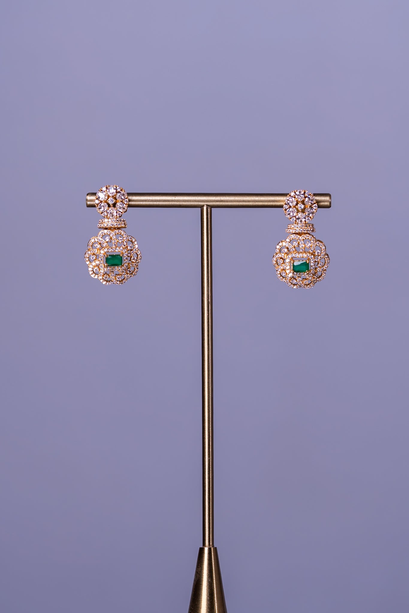 Green Emarald 18KT Gold Plated Hasli Necklace with Earrings