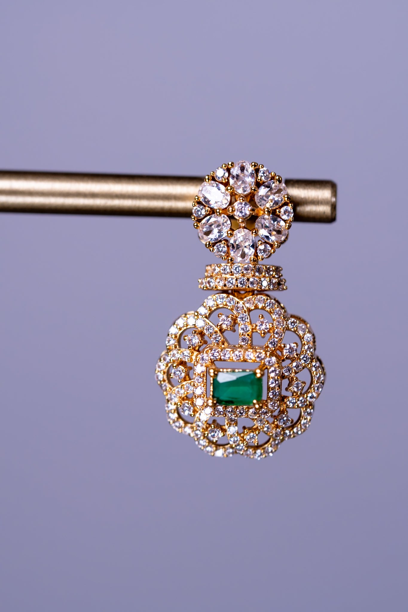 Green Emarald 18KT Gold Plated Hasli Necklace with Earrings