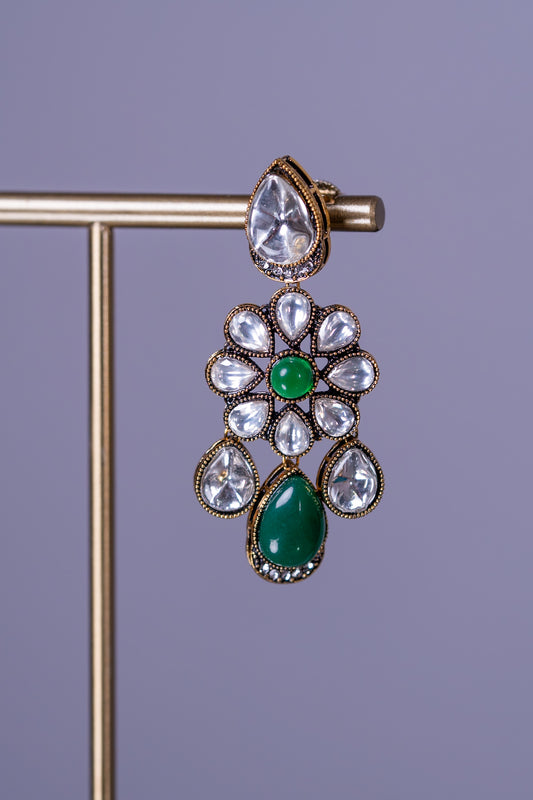 Choker Set Green Stone and Kundan Polki Mehndi Gold Plated with Earrings