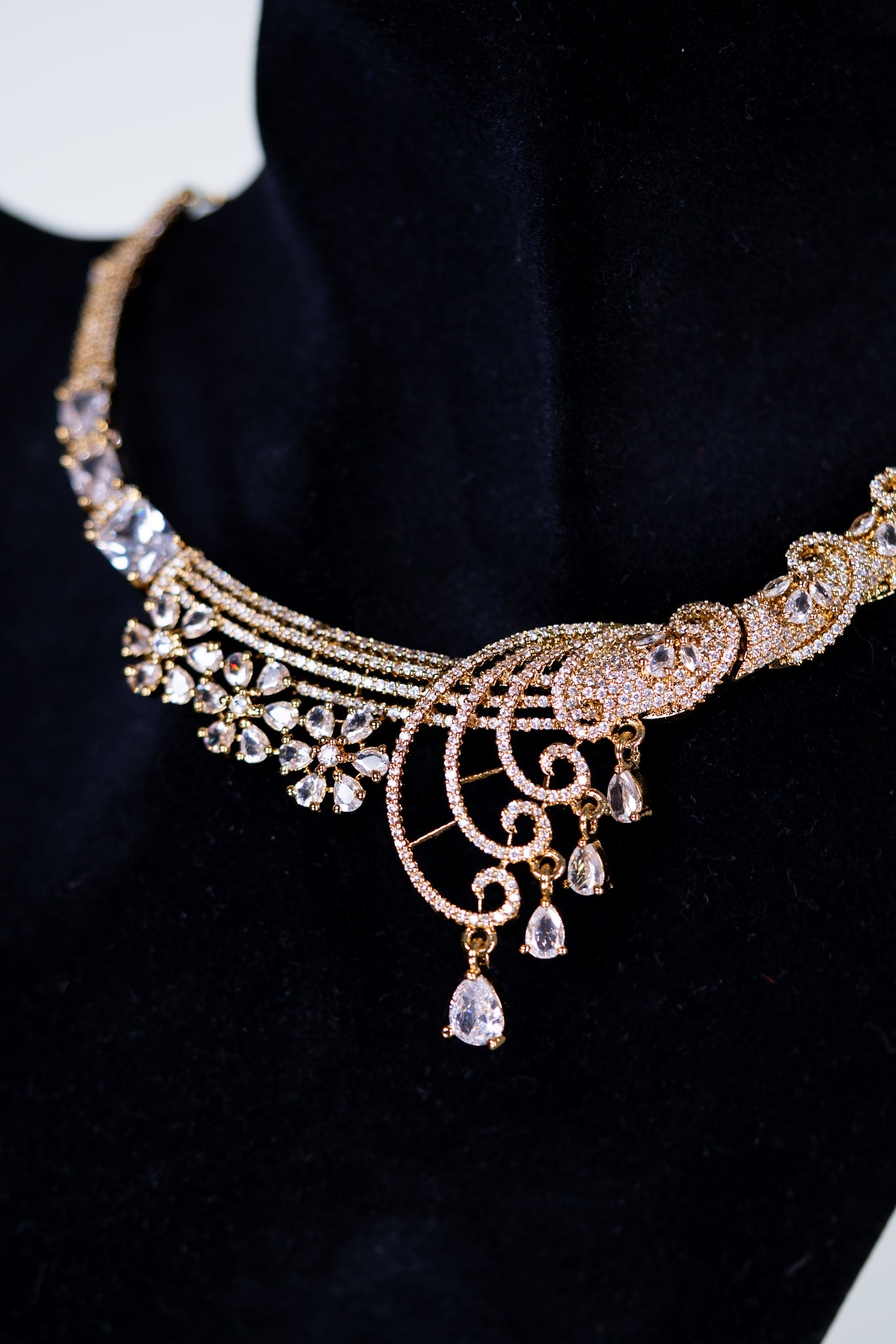 18KT Gold Plated studded CZ Stones Necklace with Earrings