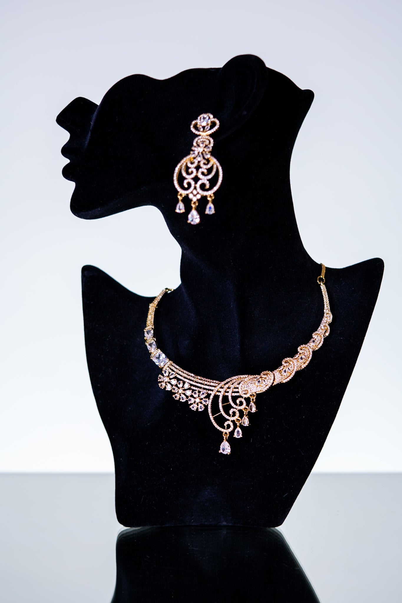 18KT Gold Plated studded CZ Stones Necklace with Earrings