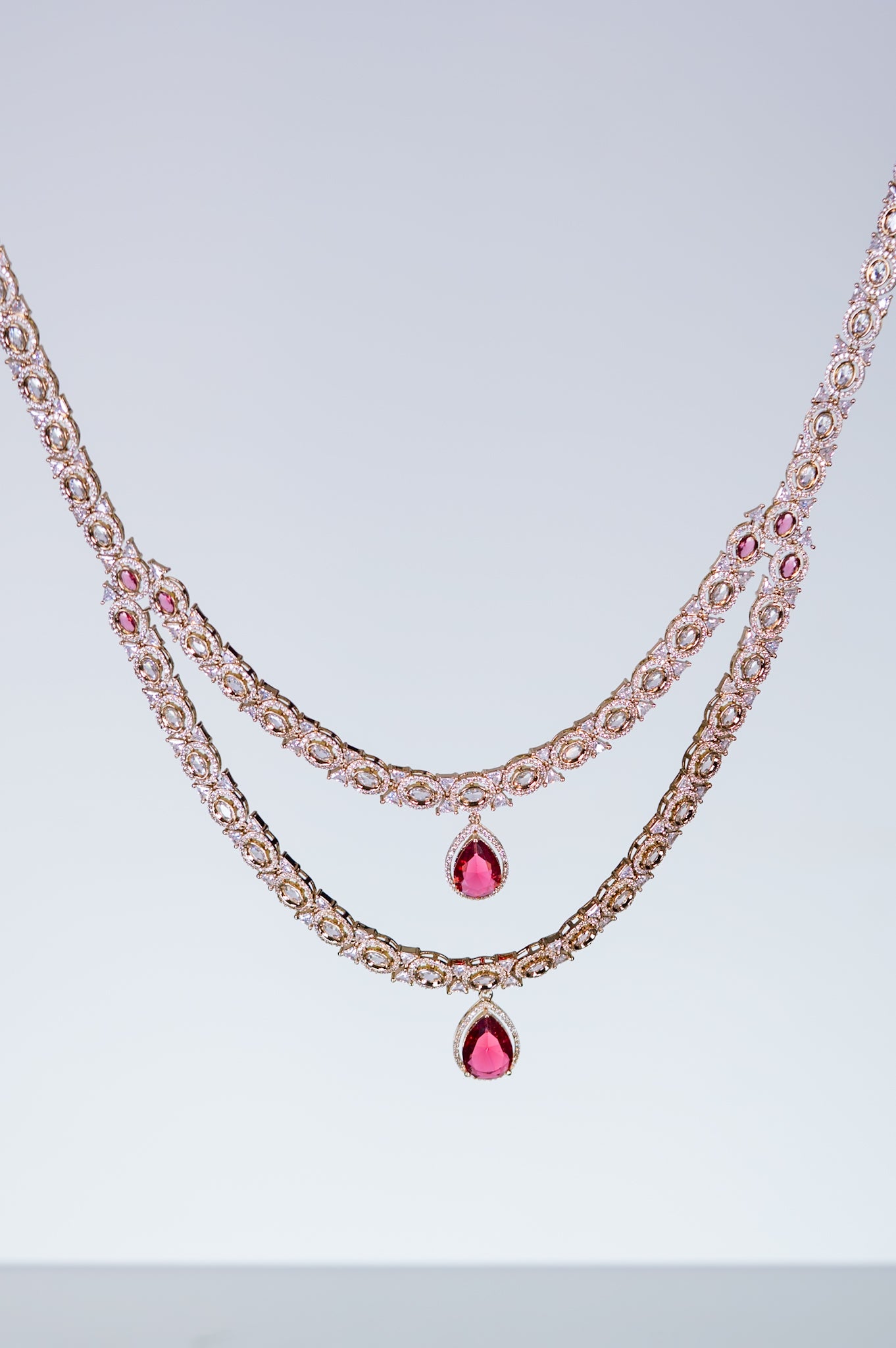 Royal Ruby Double Layer Necklace with Earrings
