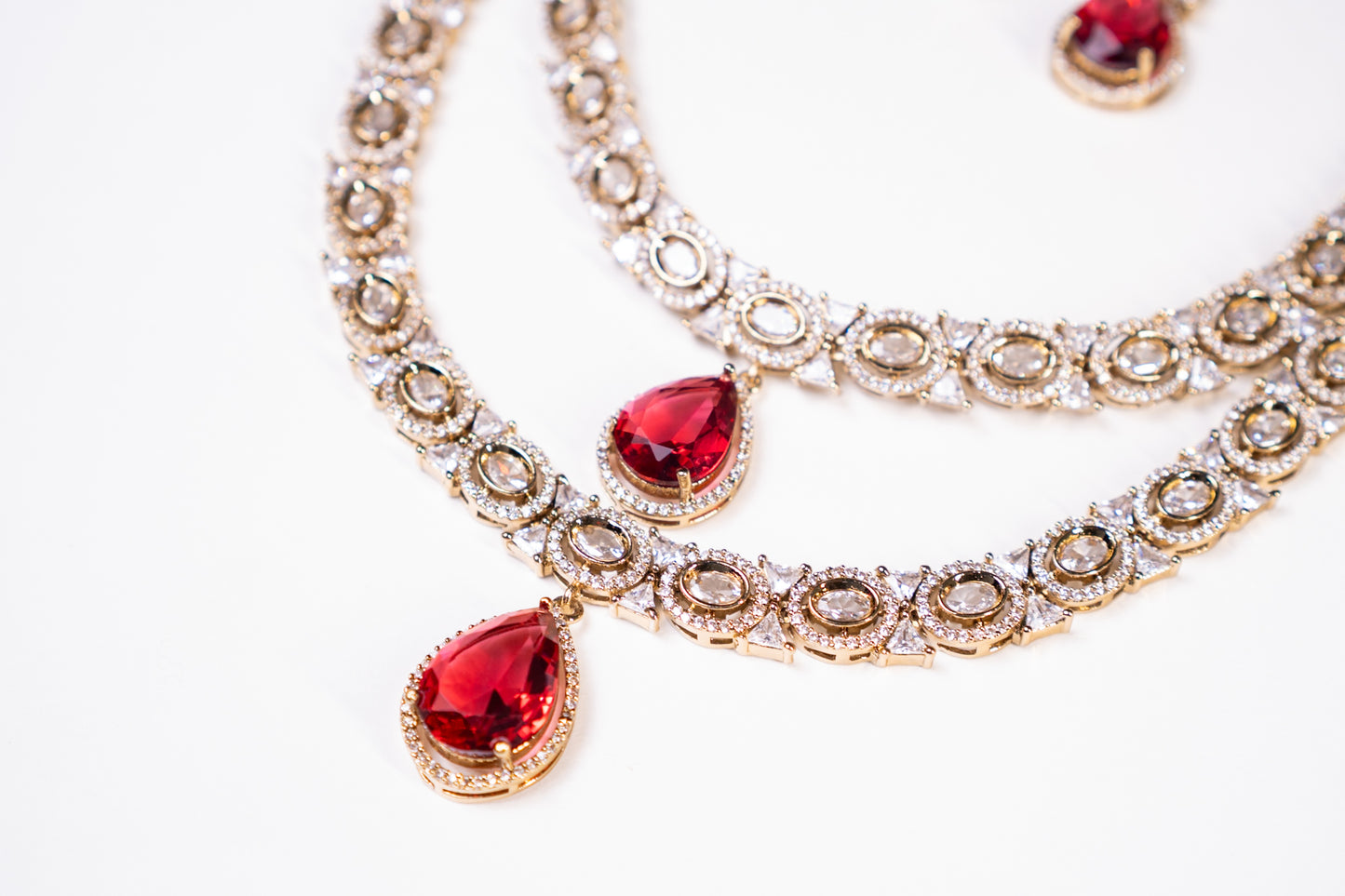 Royal Ruby Double Layer Necklace with Earrings