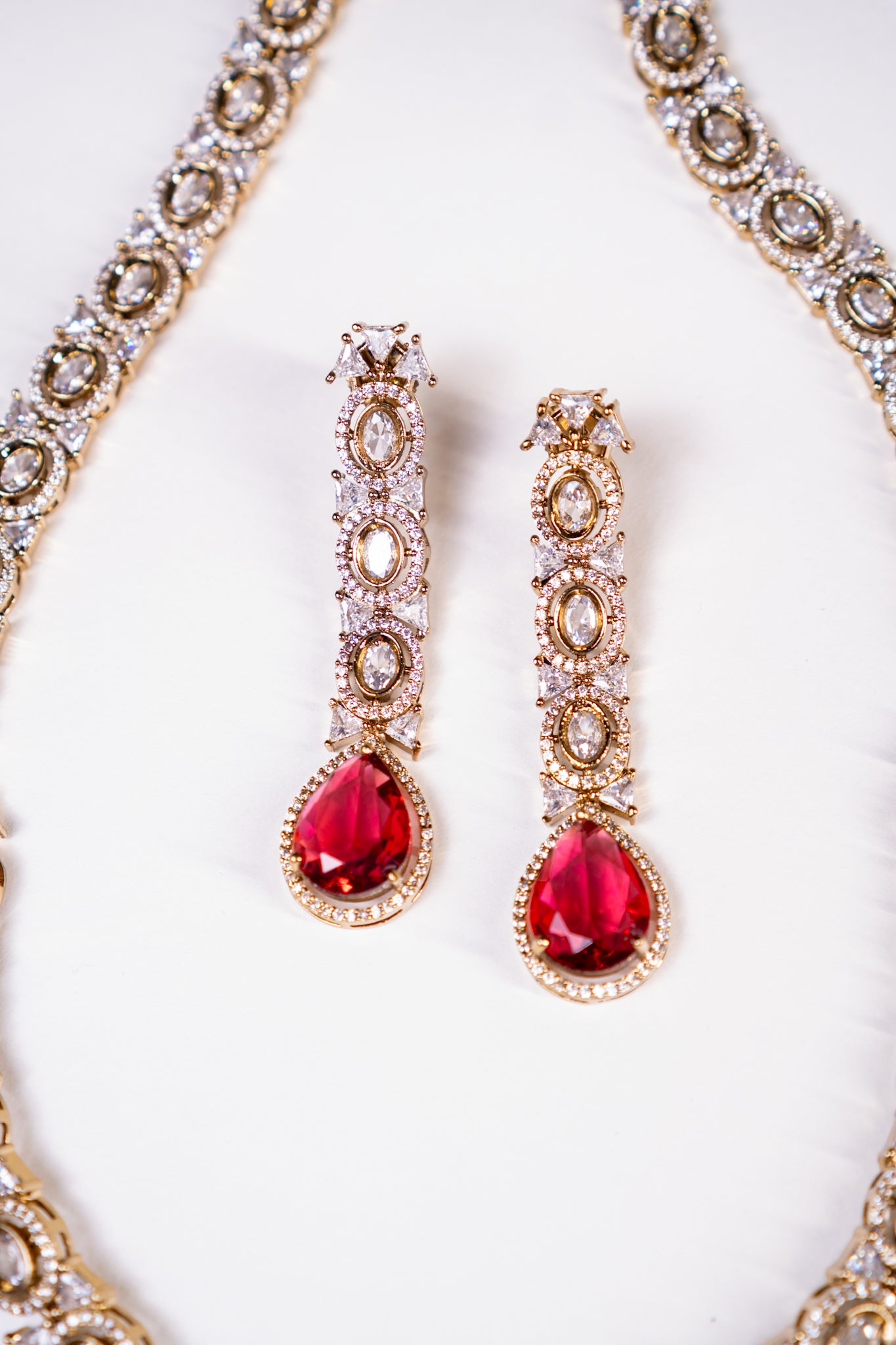 Royal Ruby Double Layer Necklace with Earrings