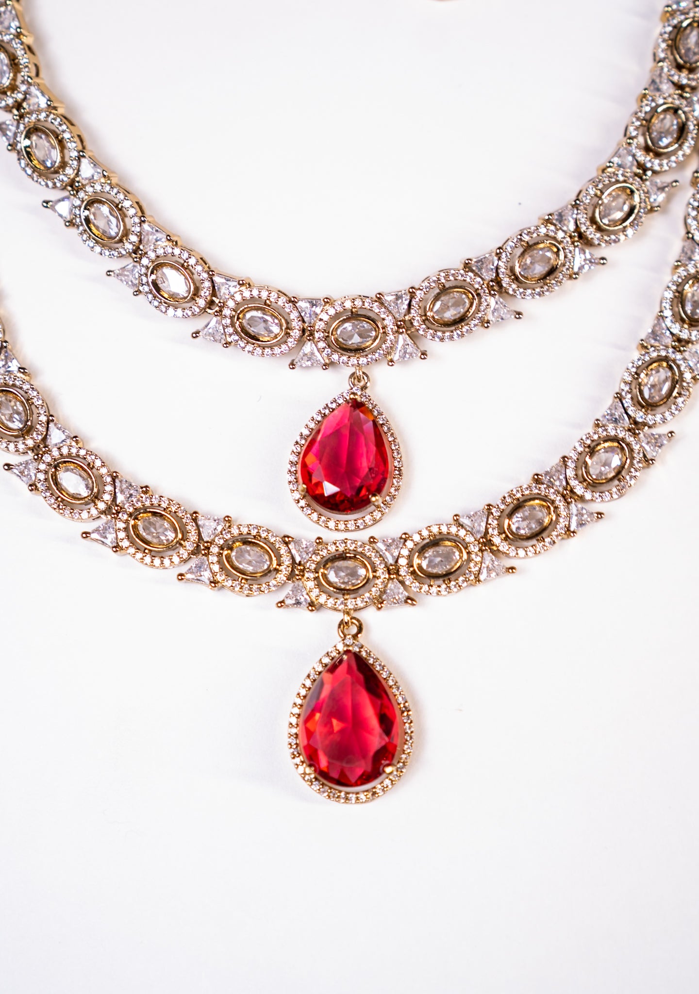 Royal Ruby Double Layer Necklace with Earrings