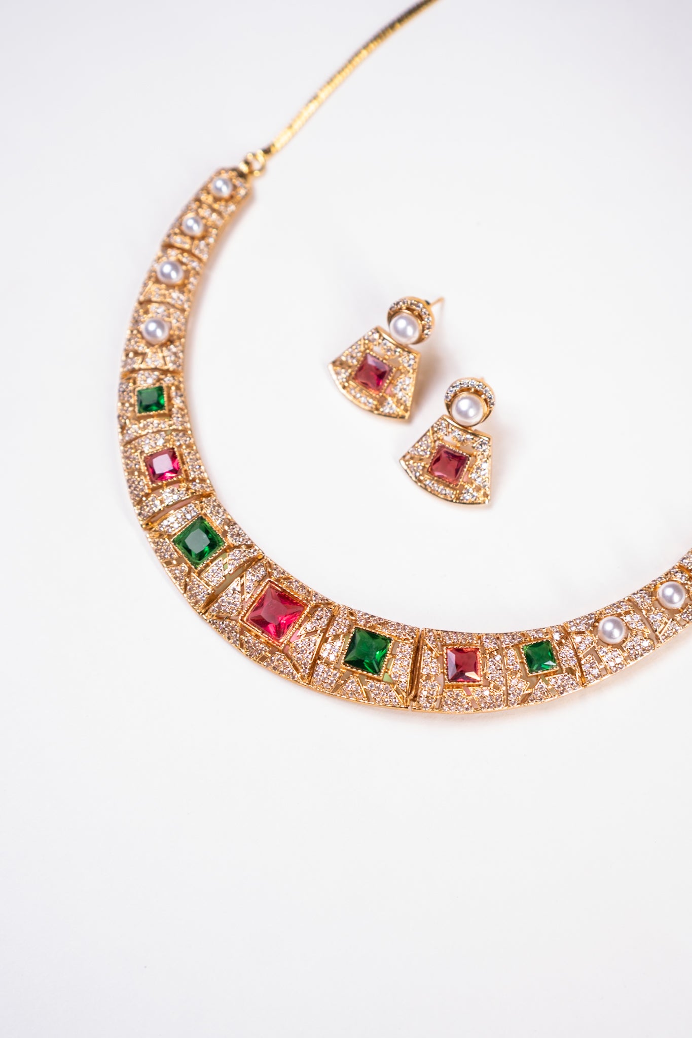 Arabian Multi Color Gold Plated Necklace with Earrings