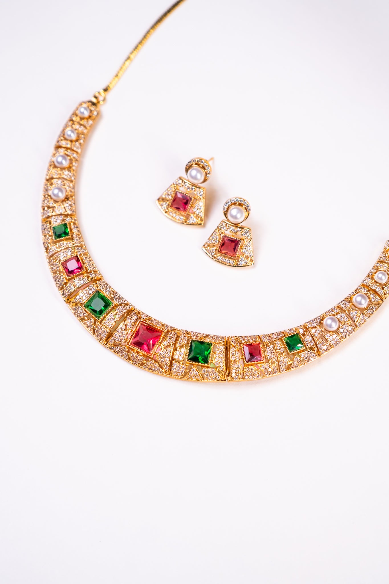 Arabian Multi Color Gold Plated Necklace with Earrings