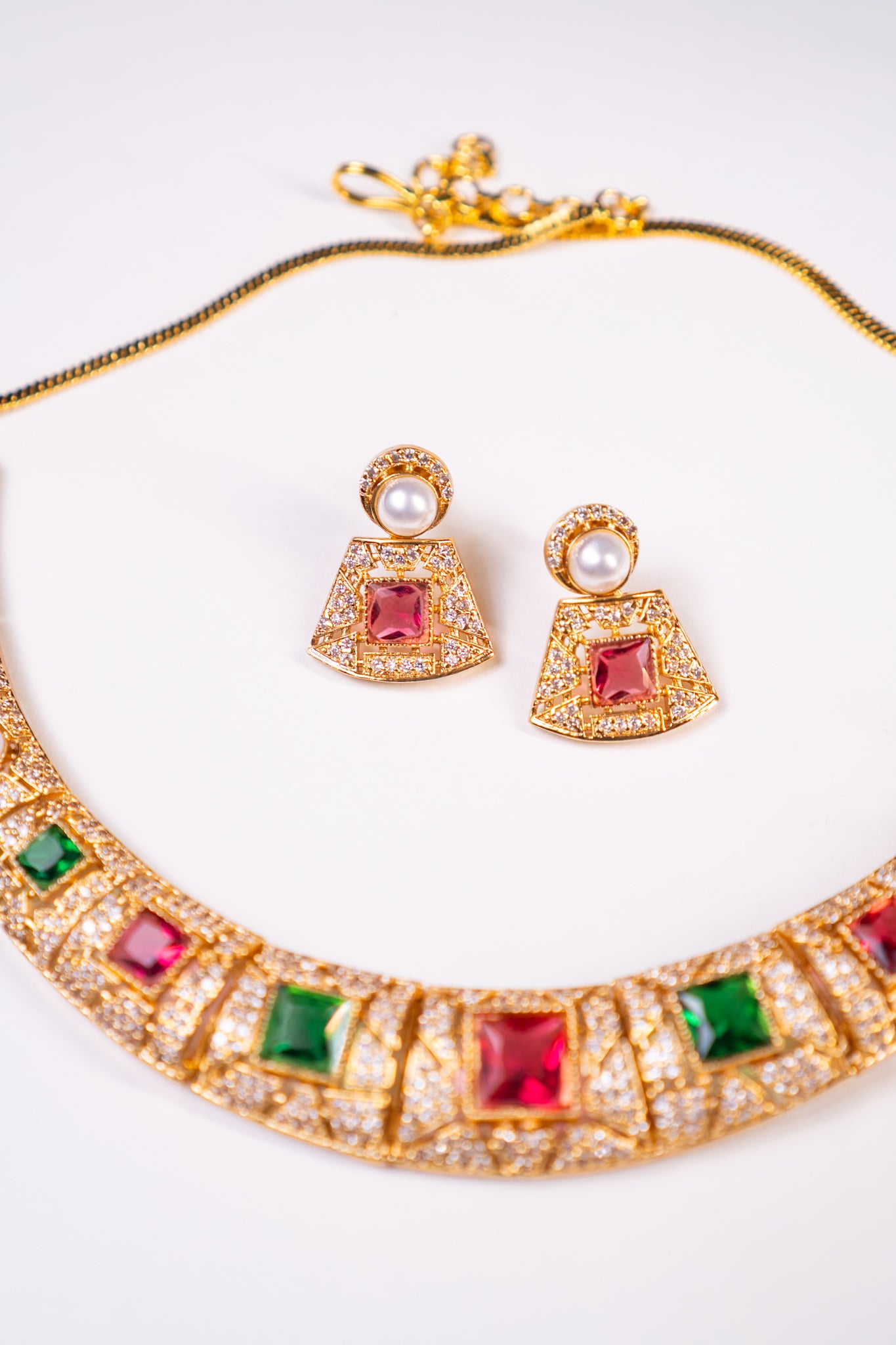 Arabian Multi Color Gold Plated Necklace with Earrings