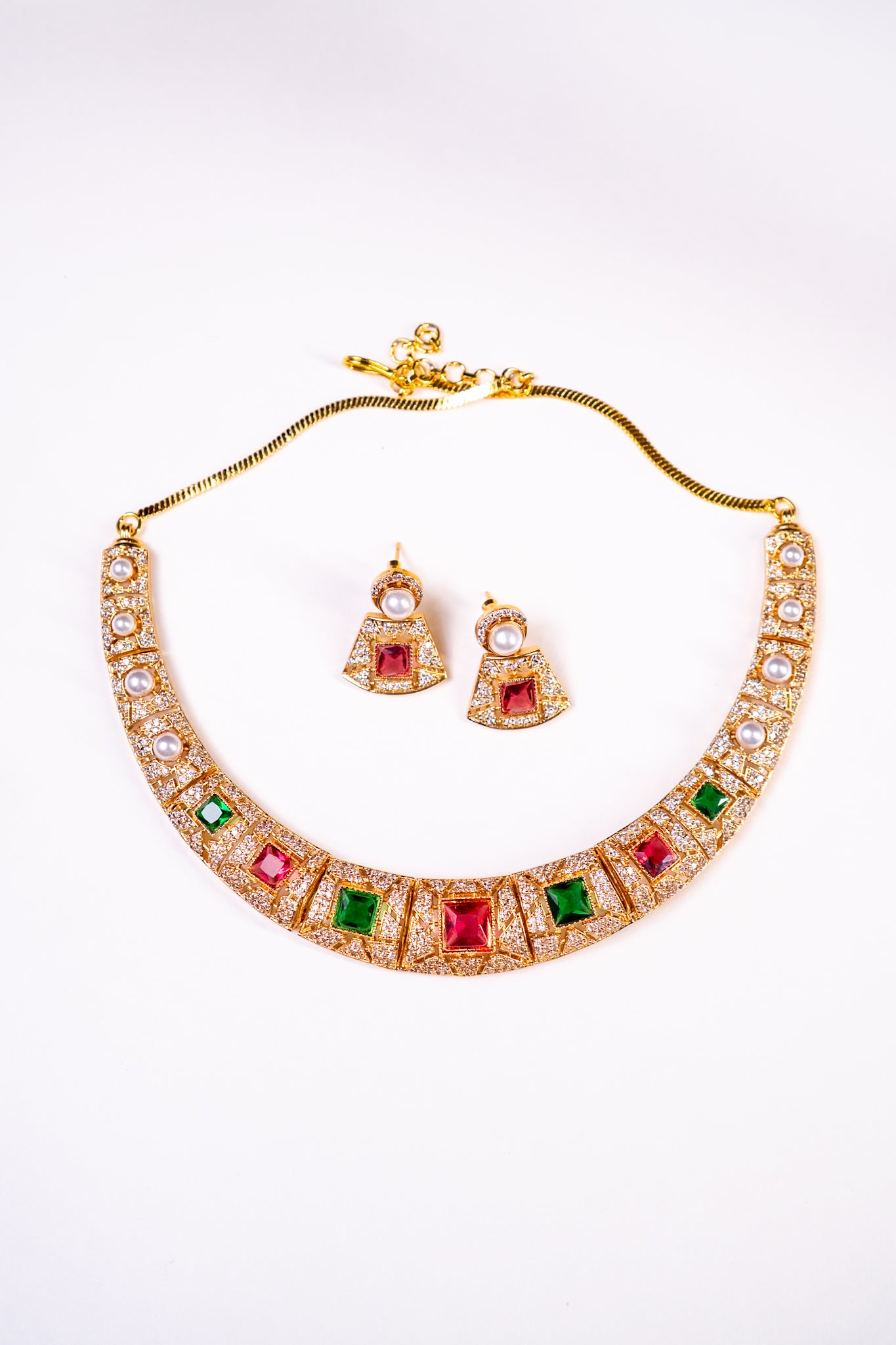 Arabian Multi Color Gold Plated Necklace with Earrings