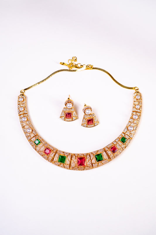 Arabian Multi Color Gold Plated Necklace with Earrings