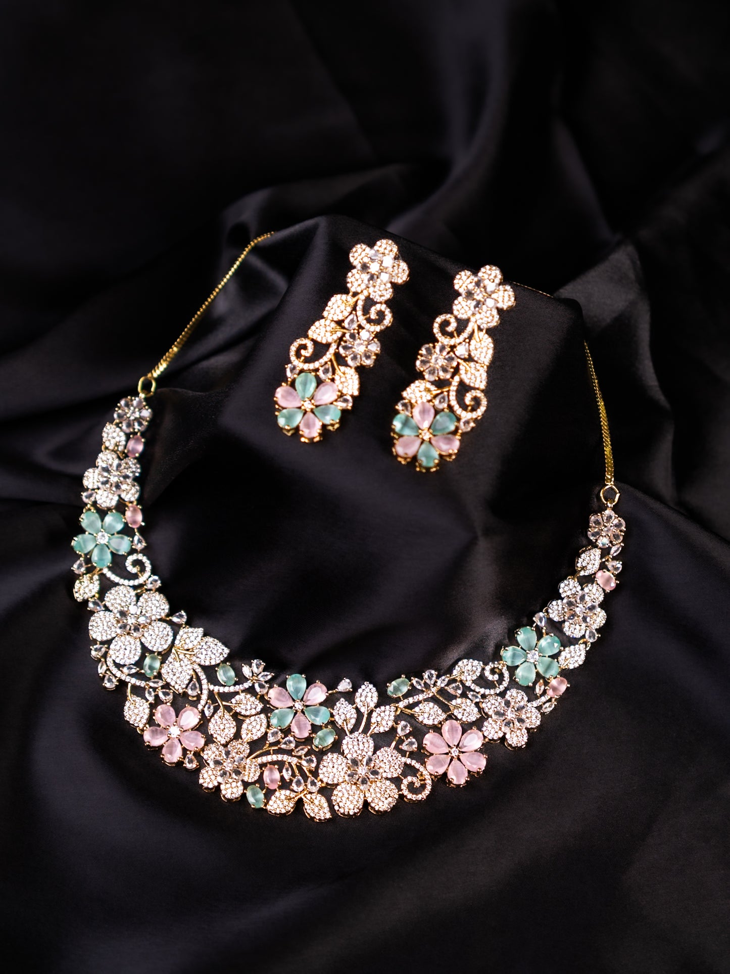 Italian Floral Riviera Necklace Multi-color with long Earrings