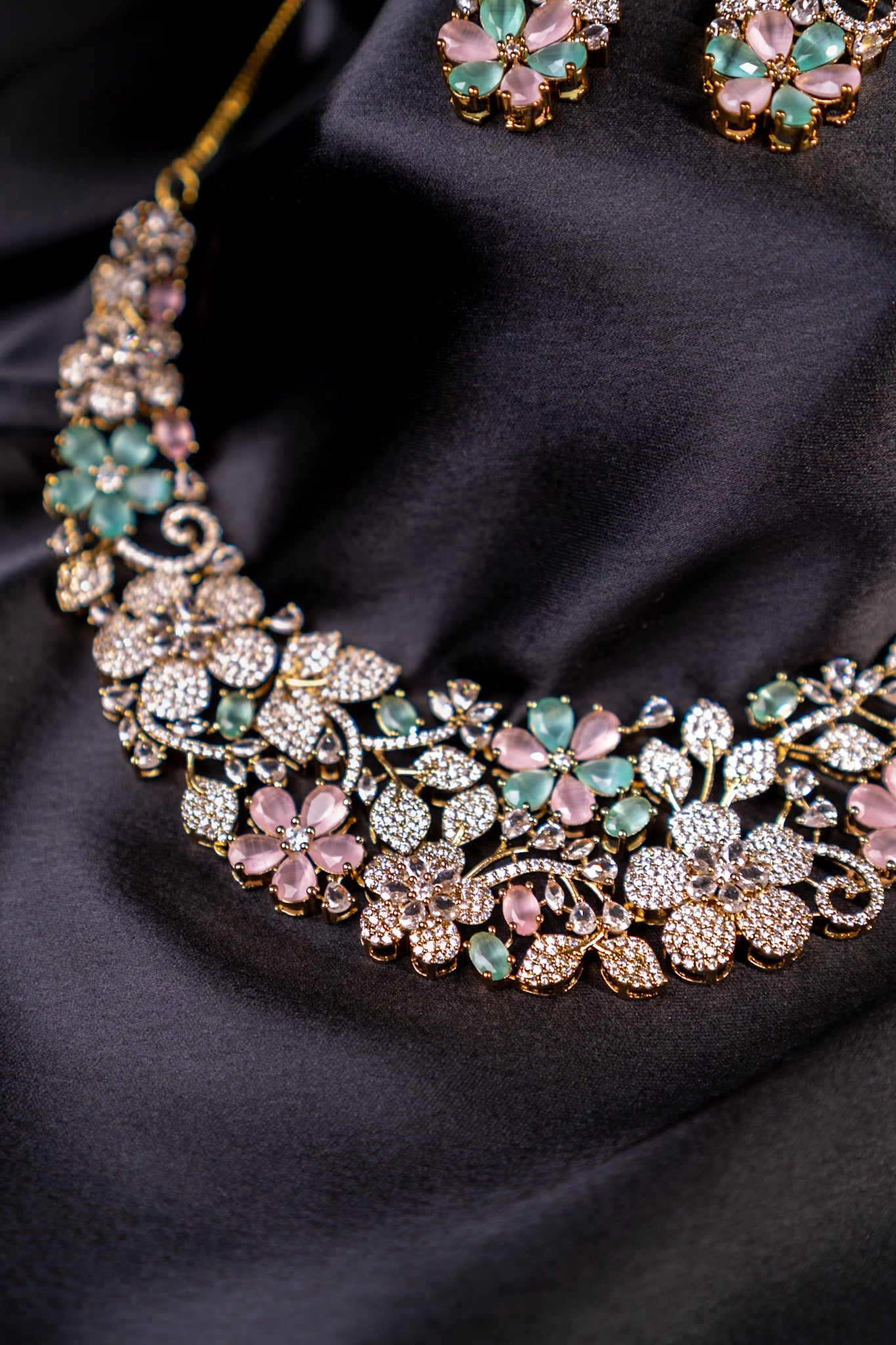 Italian Floral Riviera Necklace Multi-color with long Earrings