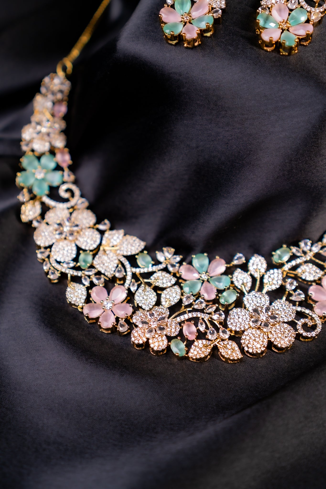 Italian Floral Riviera Necklace Multi-color with long Earrings