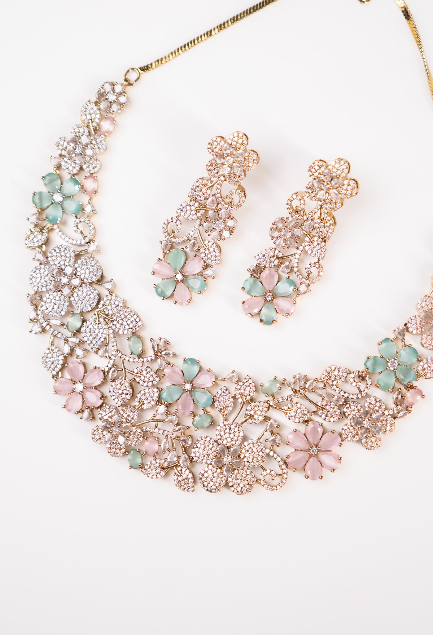 Italian Floral Riviera Necklace Multi-color with long Earrings