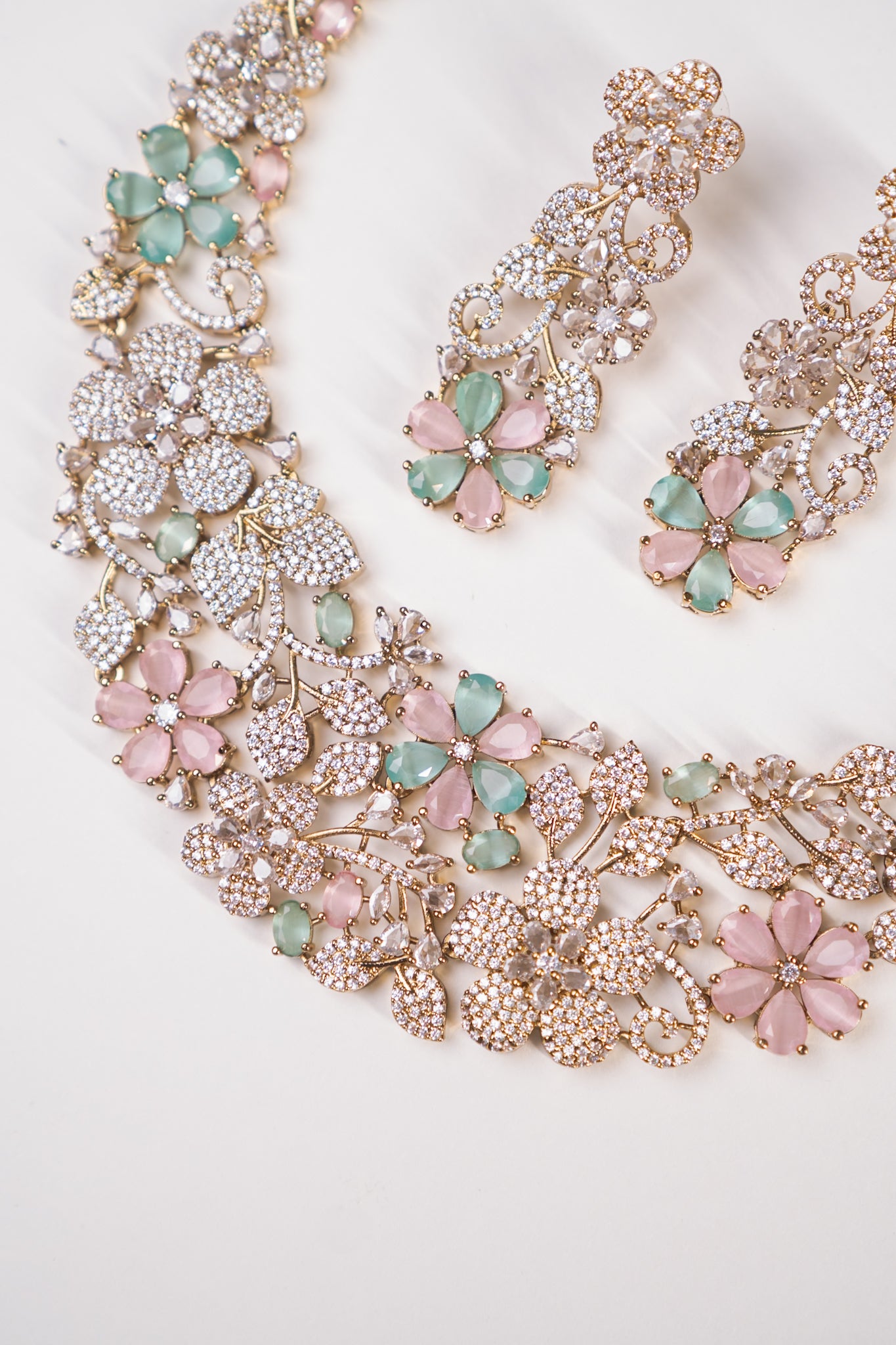 Italian Floral Riviera Necklace Multi-color with long Earrings