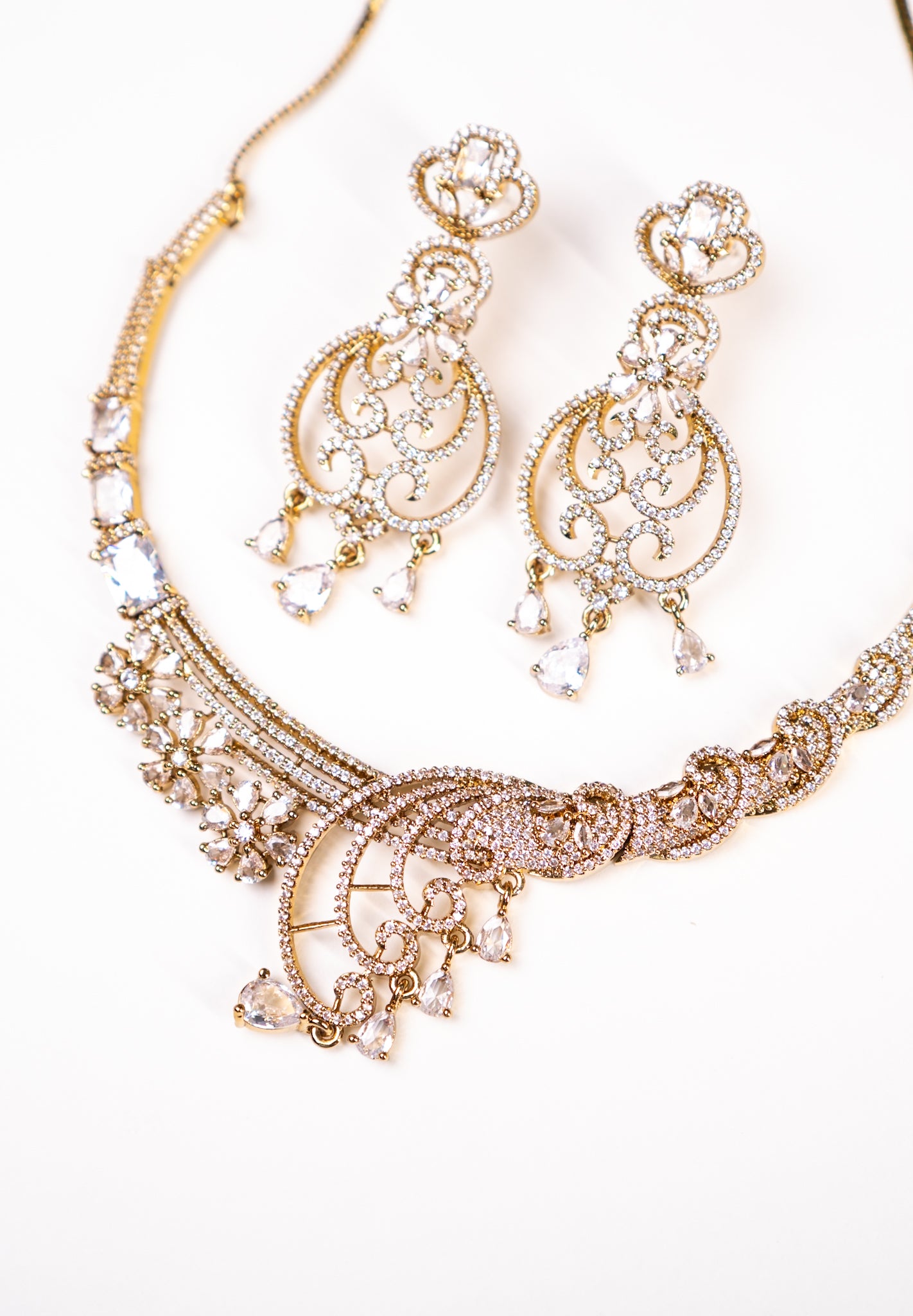 18KT Gold Plated studded CZ Stones Necklace with Earrings