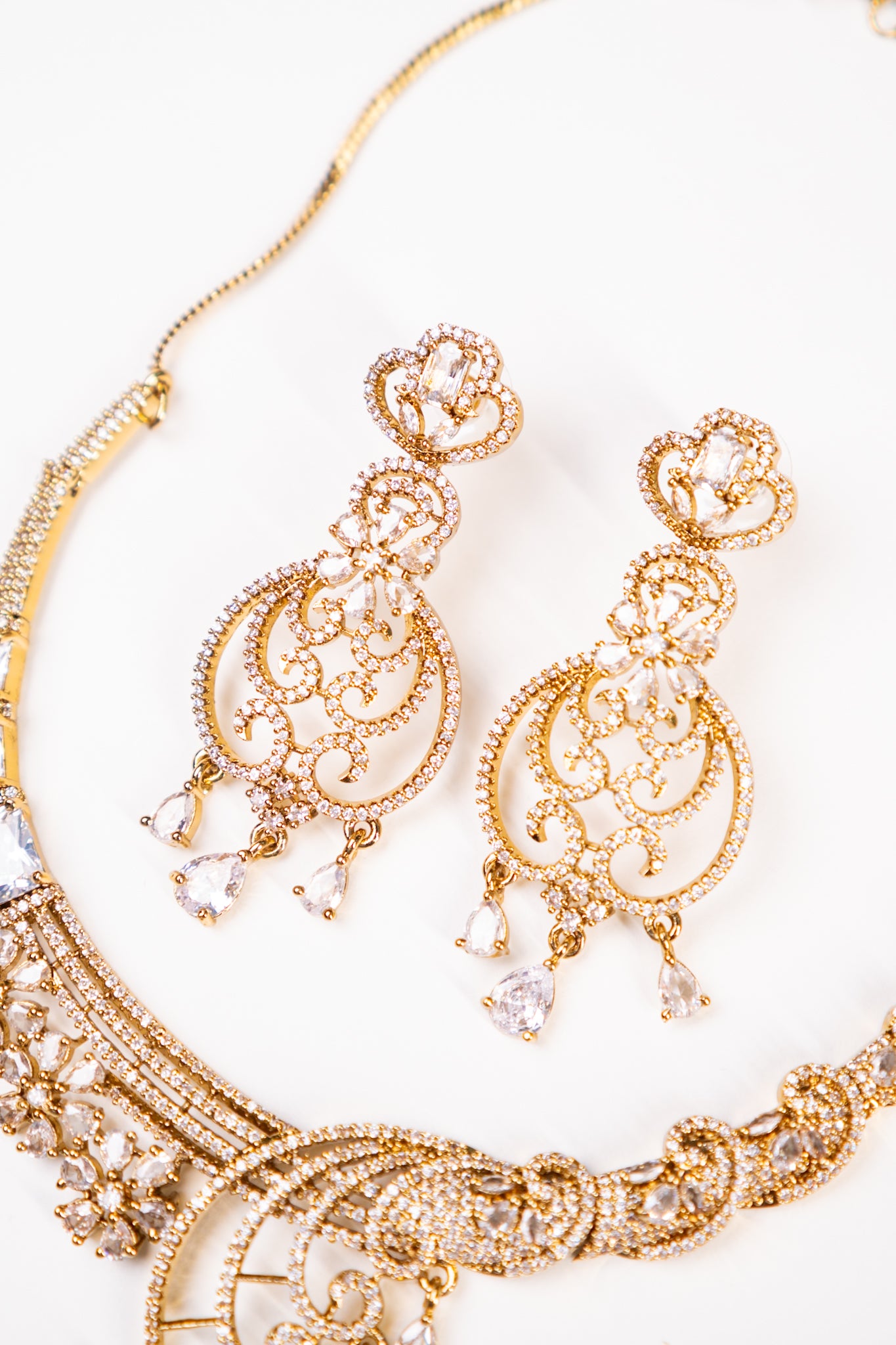 18KT Gold Plated studded CZ Stones Necklace with Earrings