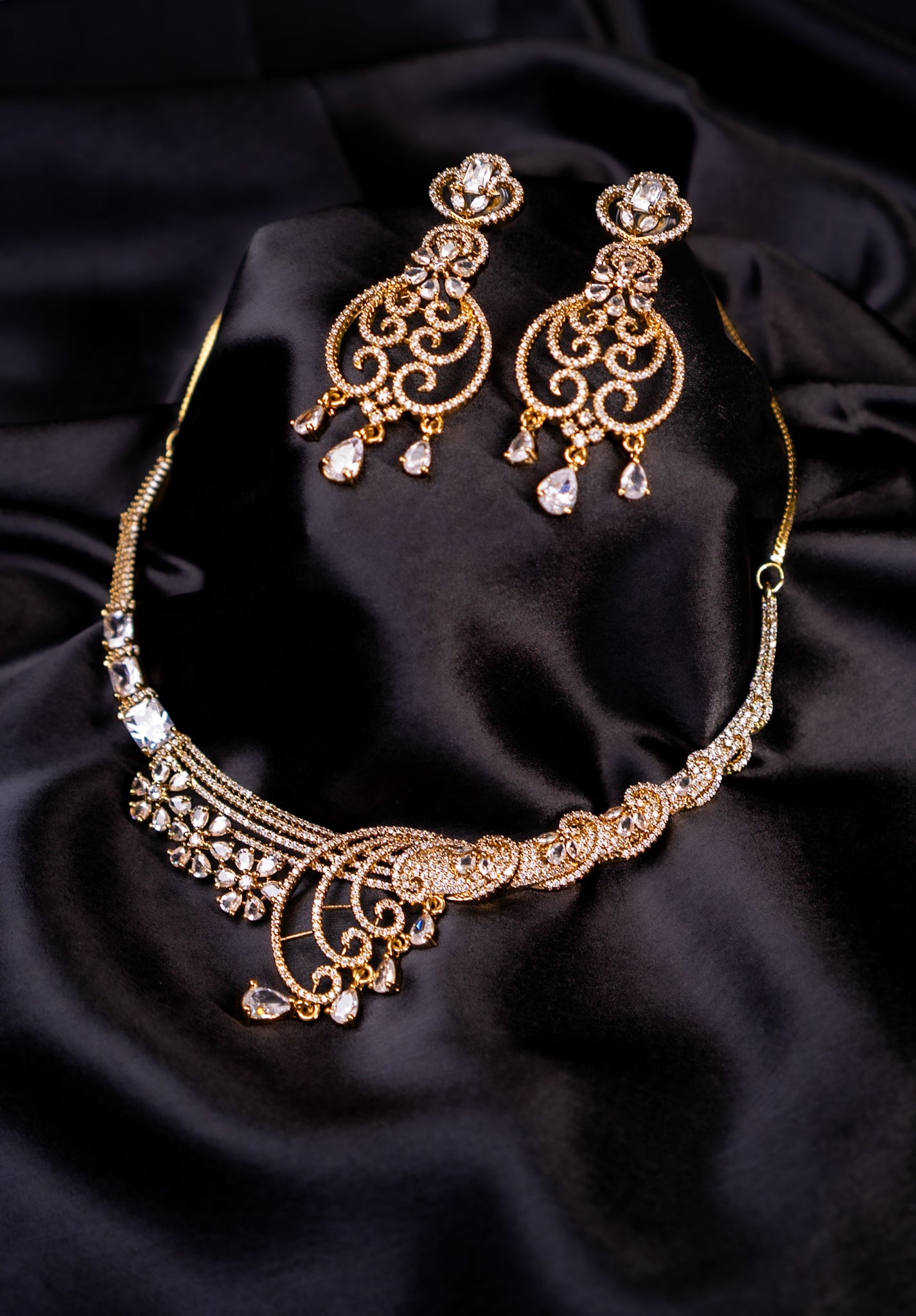 18KT Gold Plated studded CZ Stones Necklace with Earrings