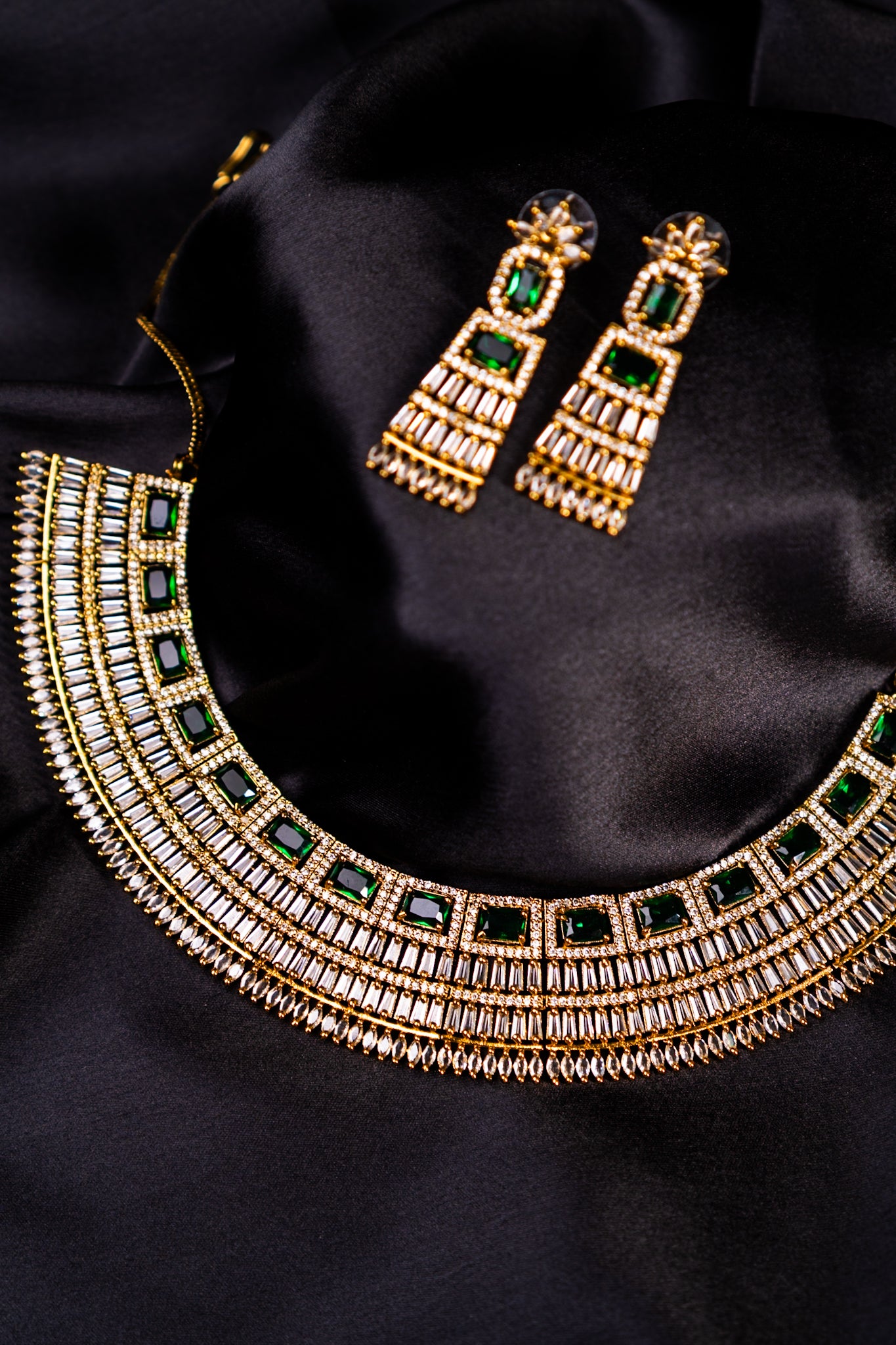Egyptian Riveria Green Emarald with 18KT Gold Plated Necklace set with Earrings