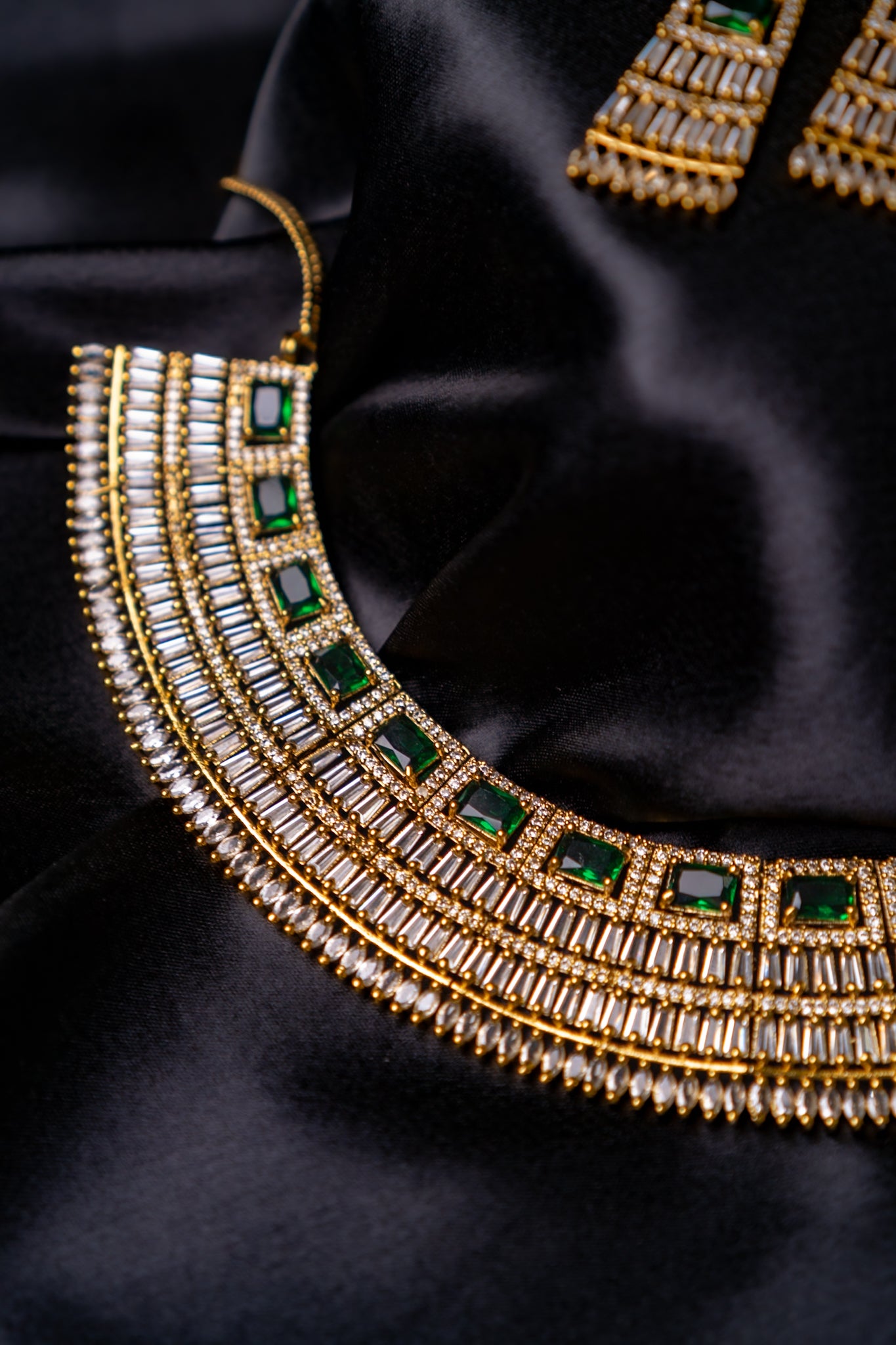 Egyptian Riveria Green Emarald with 18KT Gold Plated Necklace set with Earrings