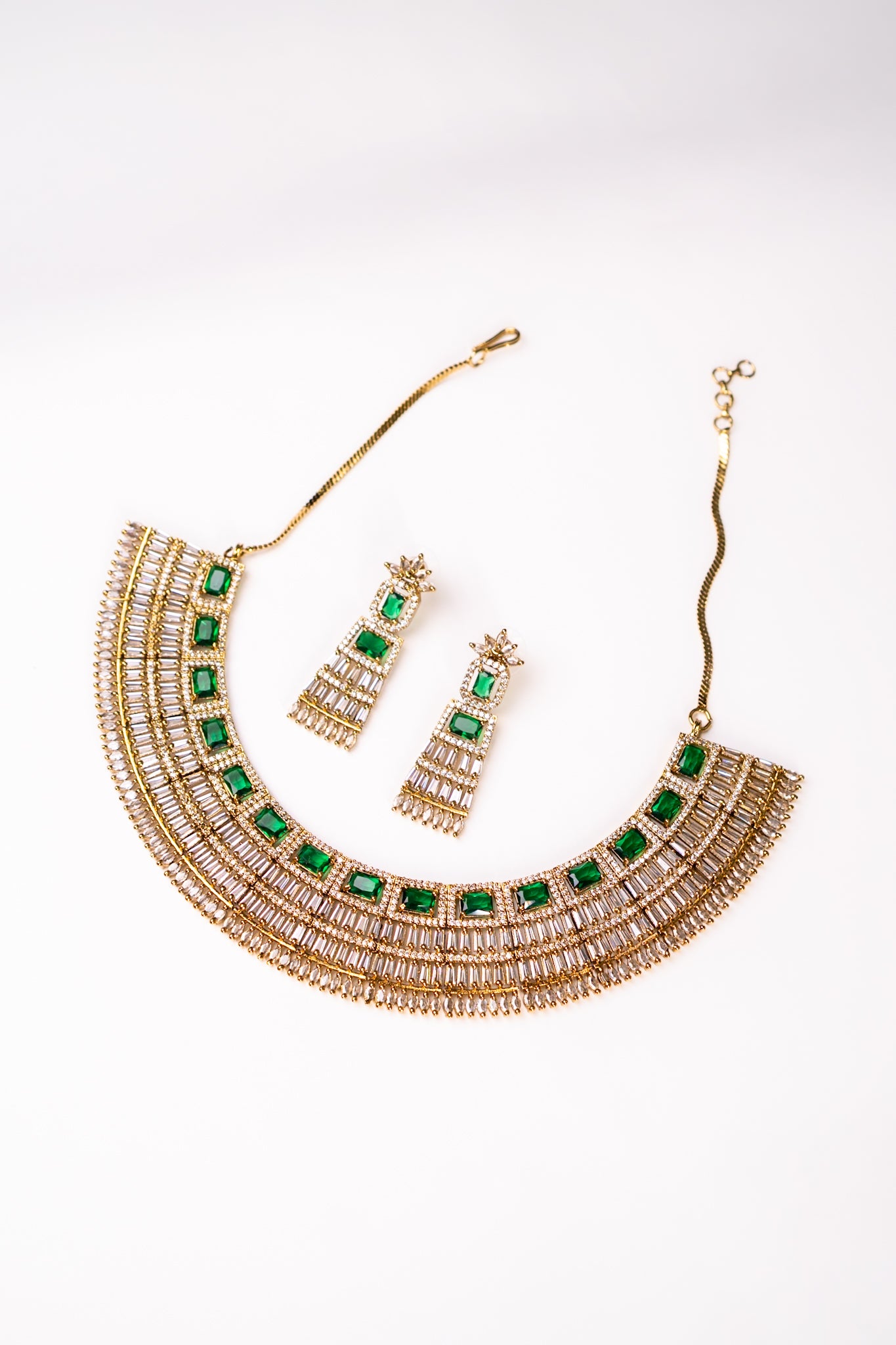 Egyptian Riveria Green Emarald with 18KT Gold Plated Necklace set with Earrings