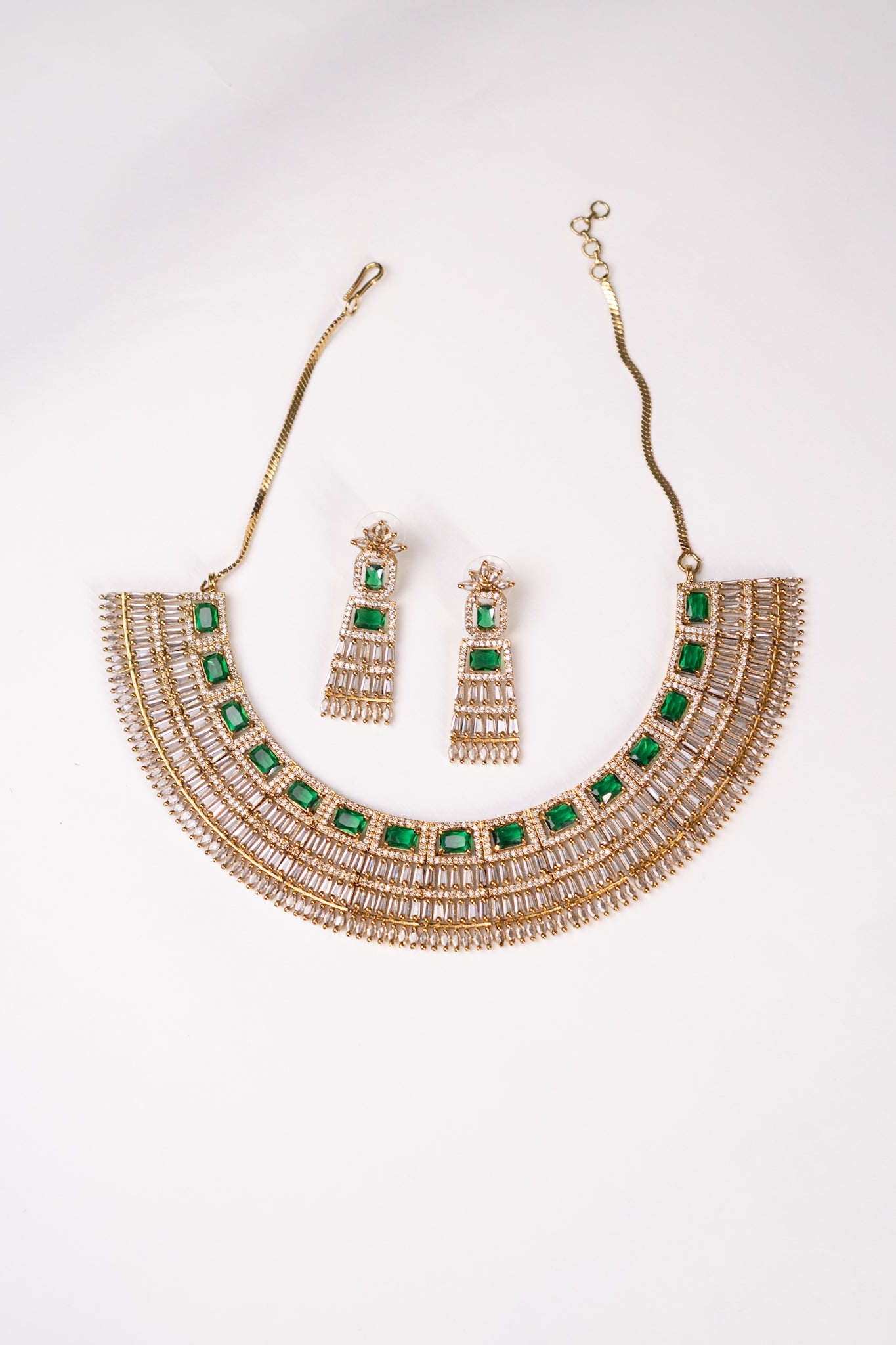 Egyptian Riveria Green Emarald with 18KT Gold Plated Necklace set with Earrings