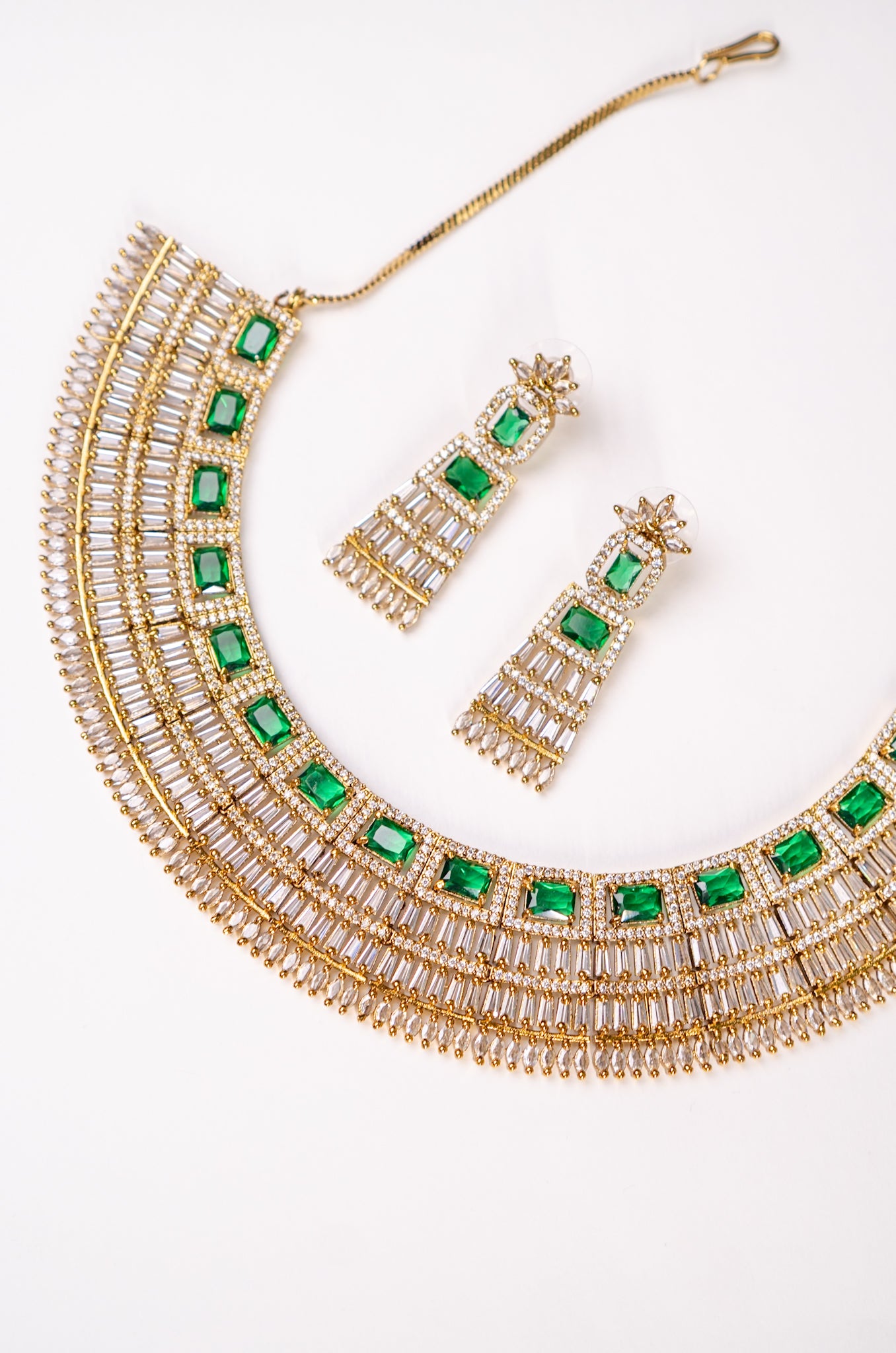 Egyptian Riveria Green Emarald with 18KT Gold Plated Necklace set with Earrings