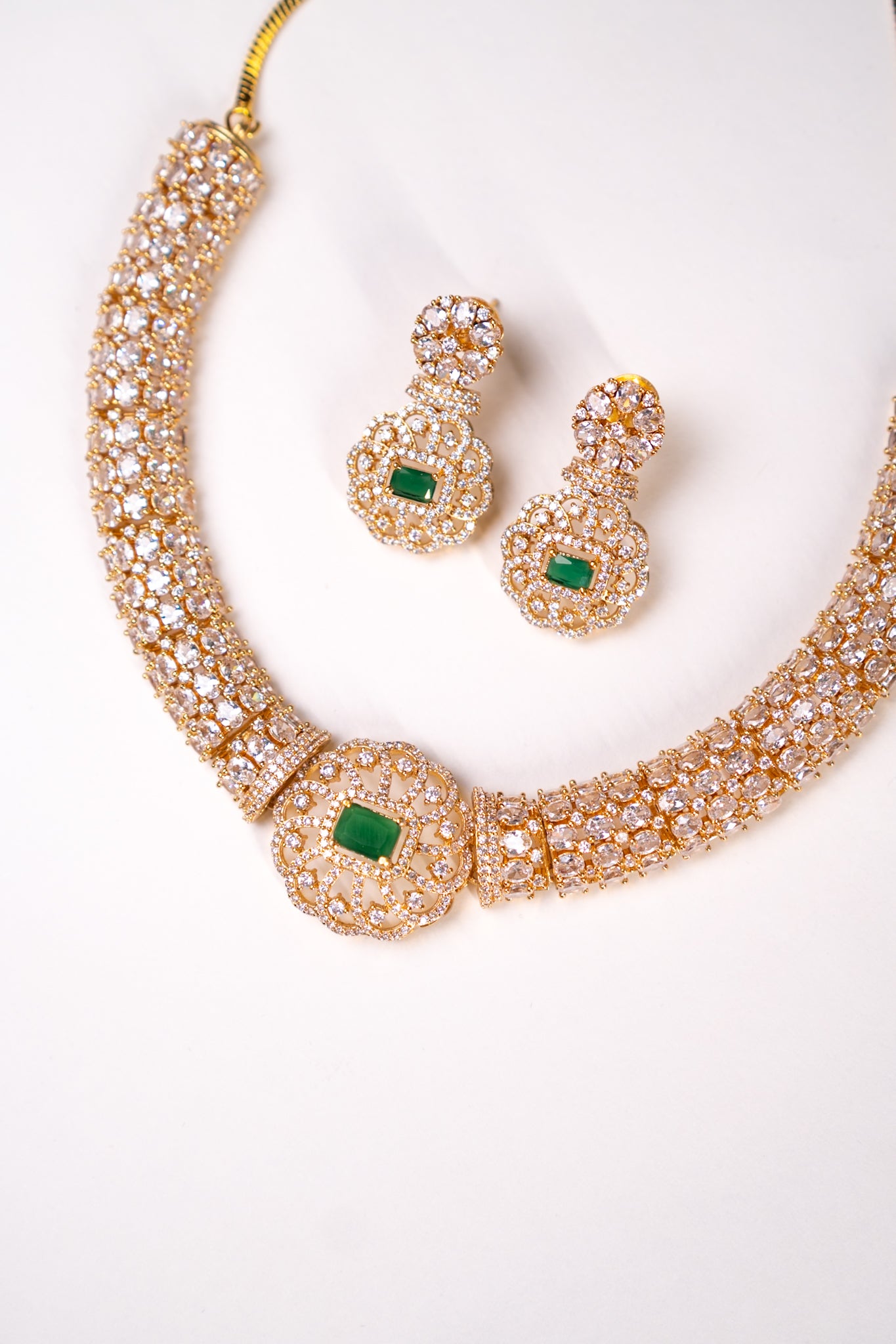 Green Emarald 18KT Gold Plated Hasli Necklace with Earrings