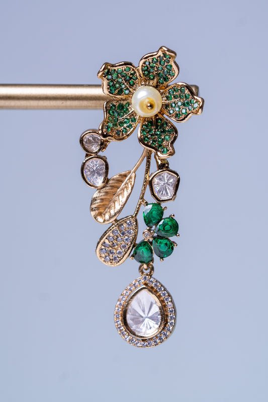 Italian Green Floral Polki Moissanite Hasli