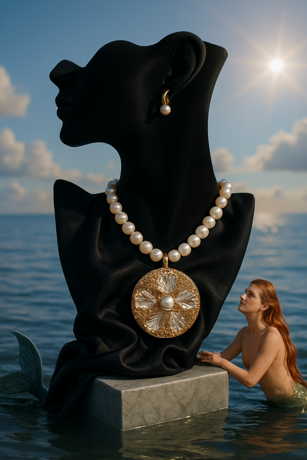 Real Pearl with Natural Sea Shell and American Diamonds Zirconia Pendant Necklace