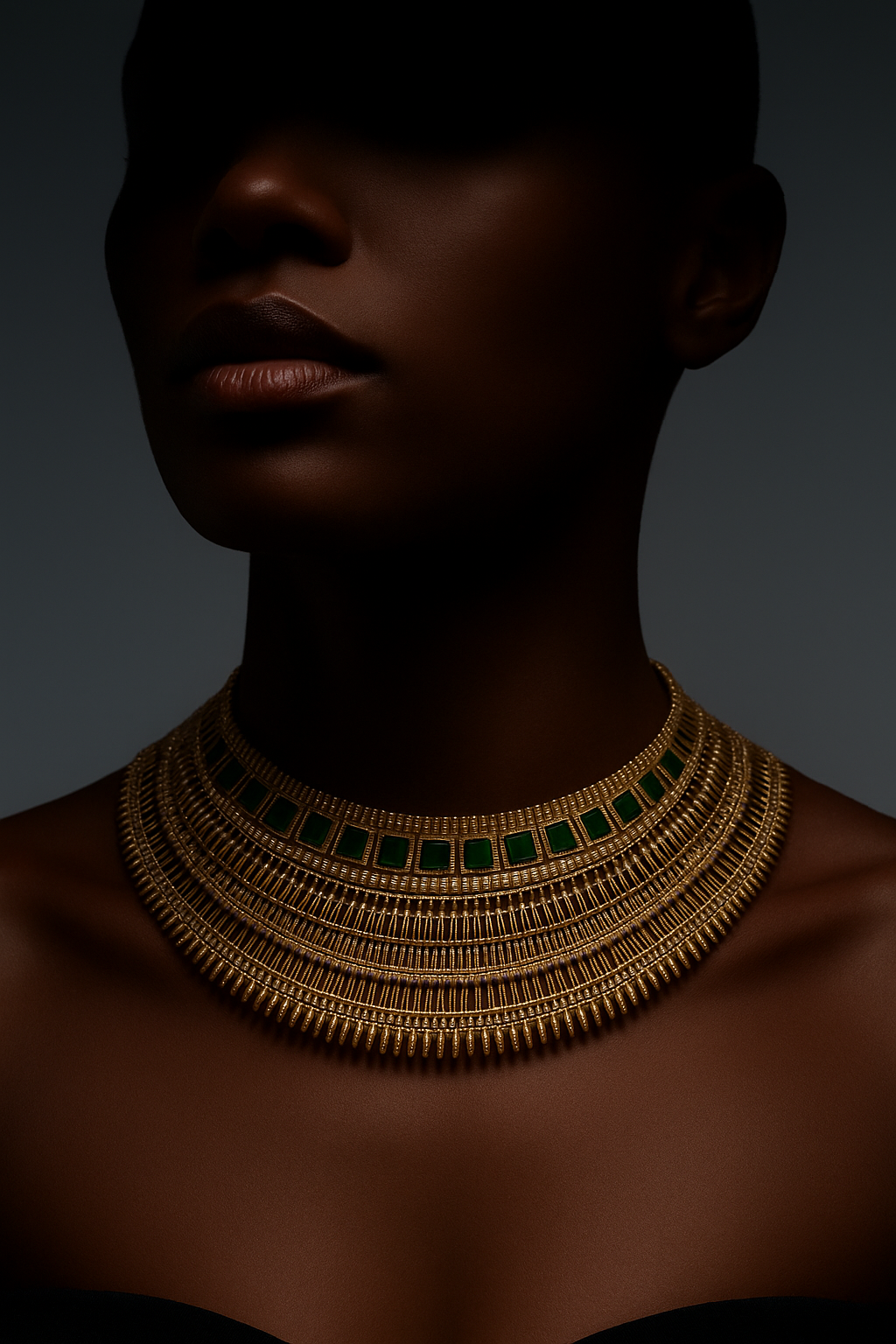 Egyptian Riveria Green Emarald with 18KT Gold Plated Necklace set with Earrings