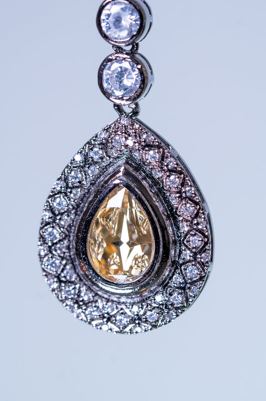 Roman Nano American Diamonds and Yellow Rhinestone Pendant Necklace