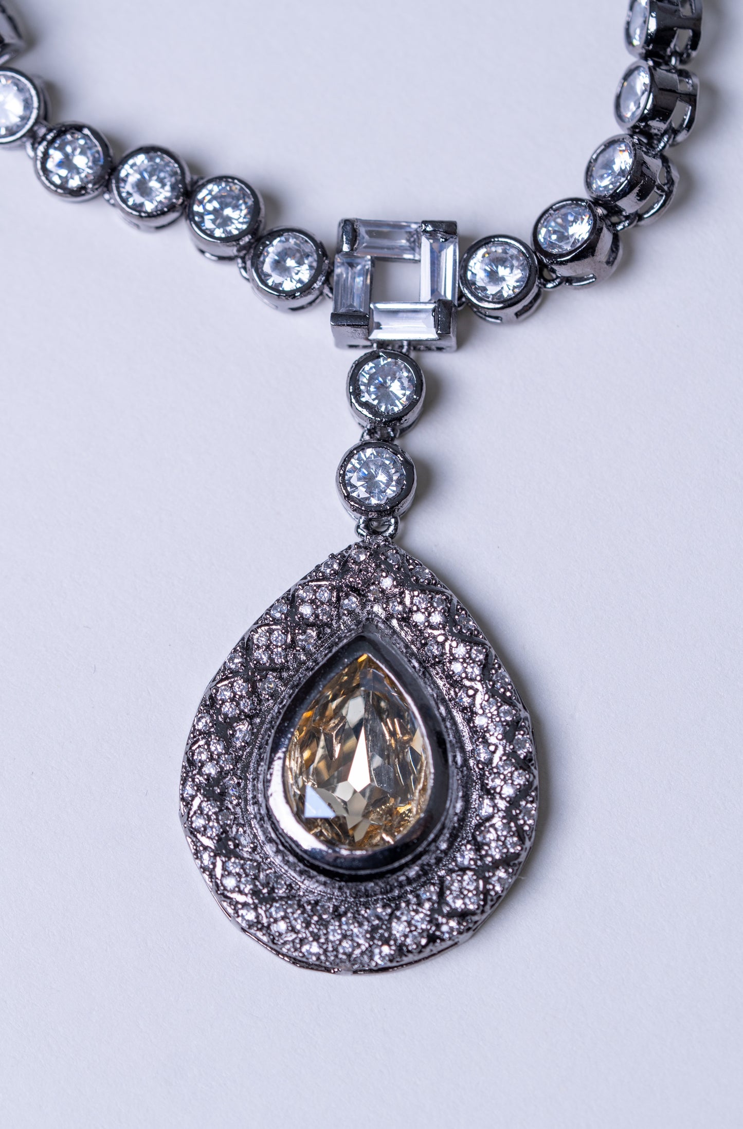 Roman Nano American Diamonds and Yellow Rhinestone Pendant Necklace