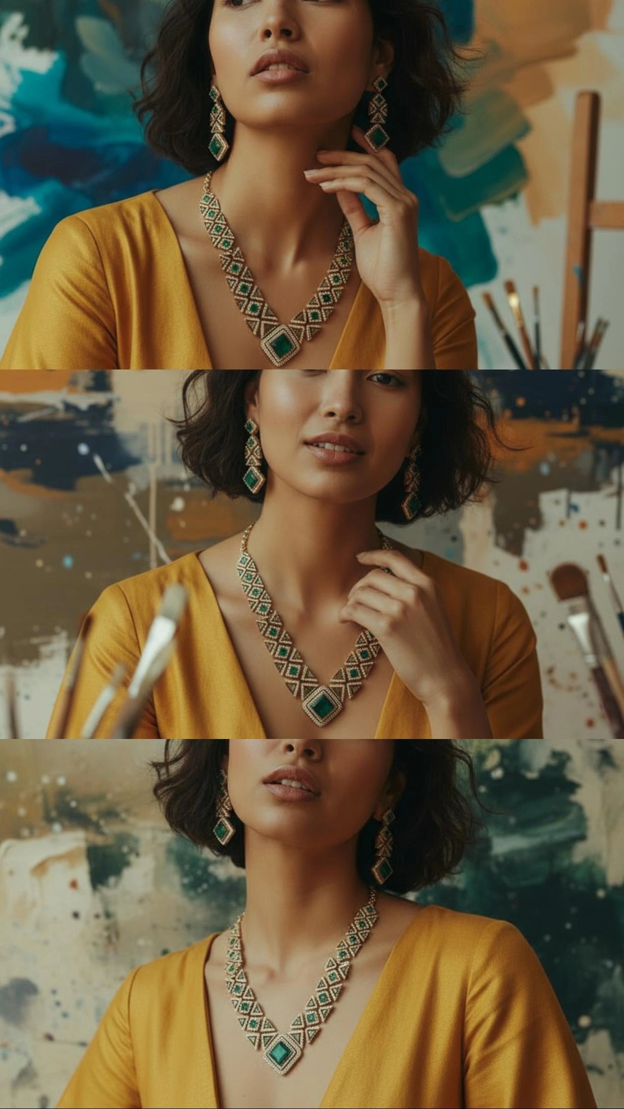 Parisian Golden V Style Necklace with Dangler Earrings