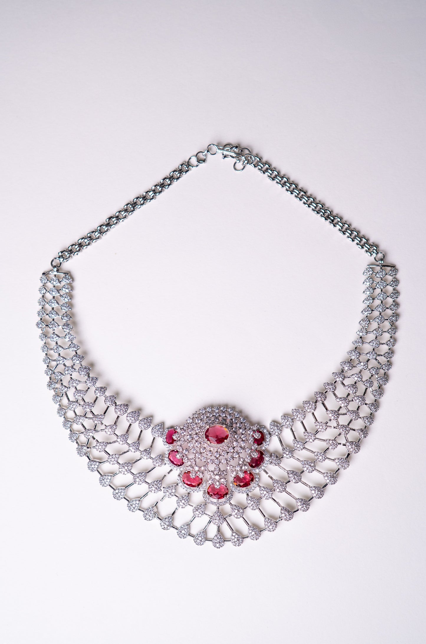American Diamonds Red Crystal Gem Necklace