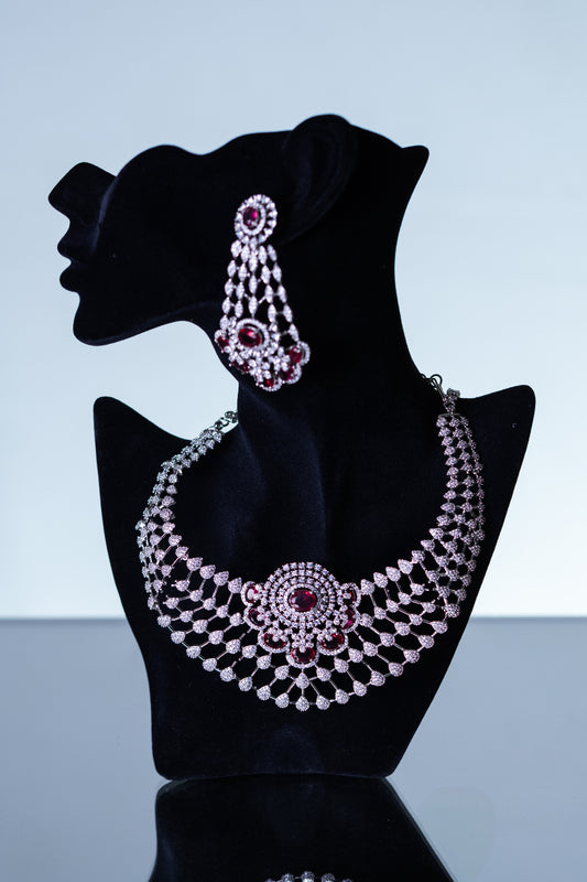 American Diamonds Red Crystal Gem Necklace