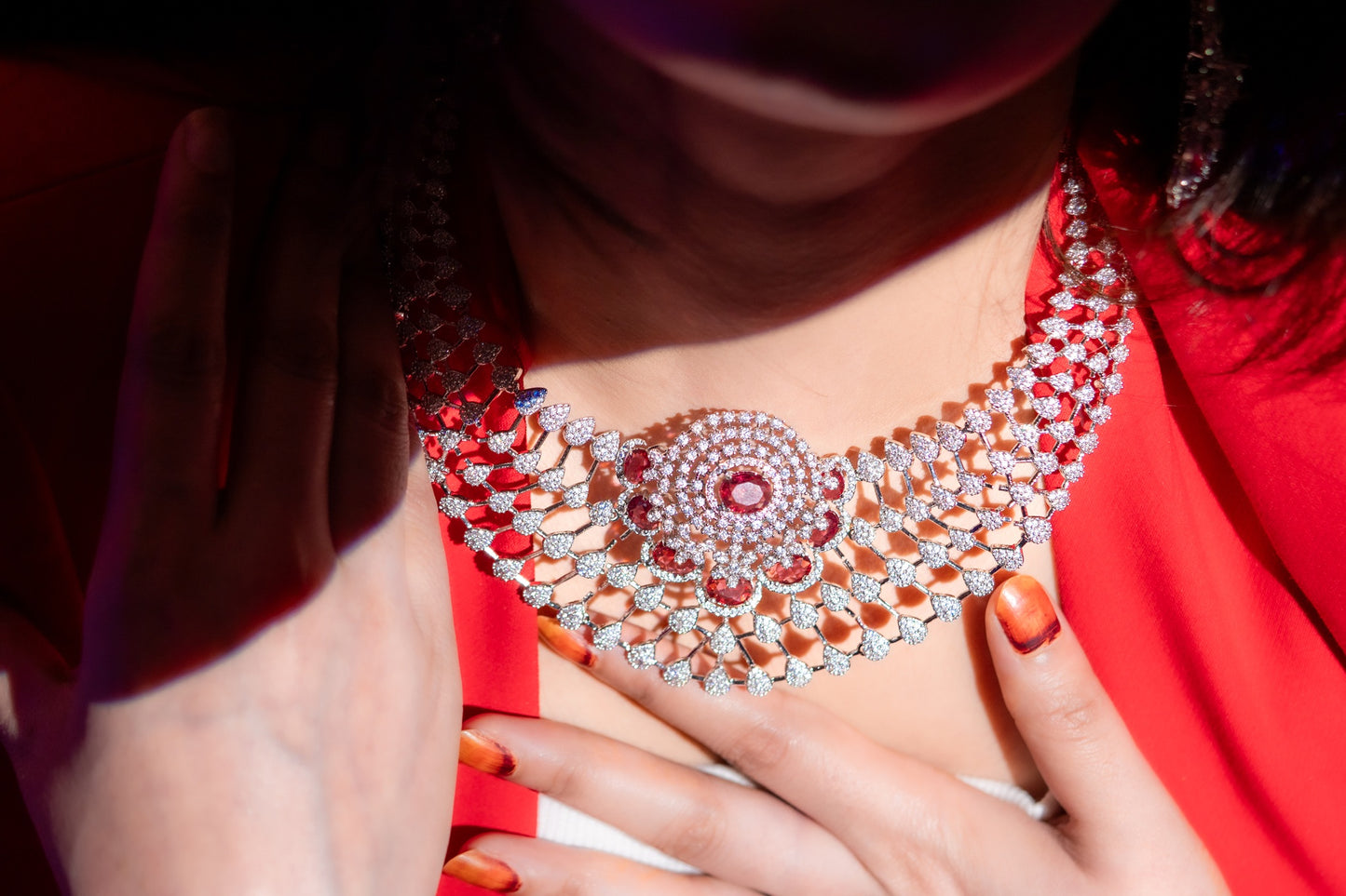 American Diamonds Red Crystal Gem Necklace