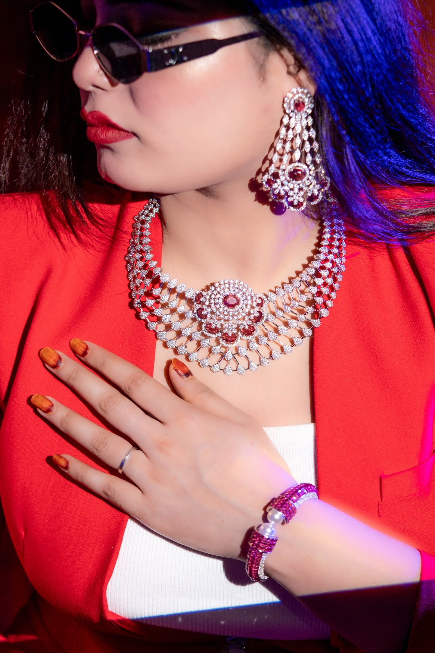 American Diamonds Red Crystal Gem Necklace
