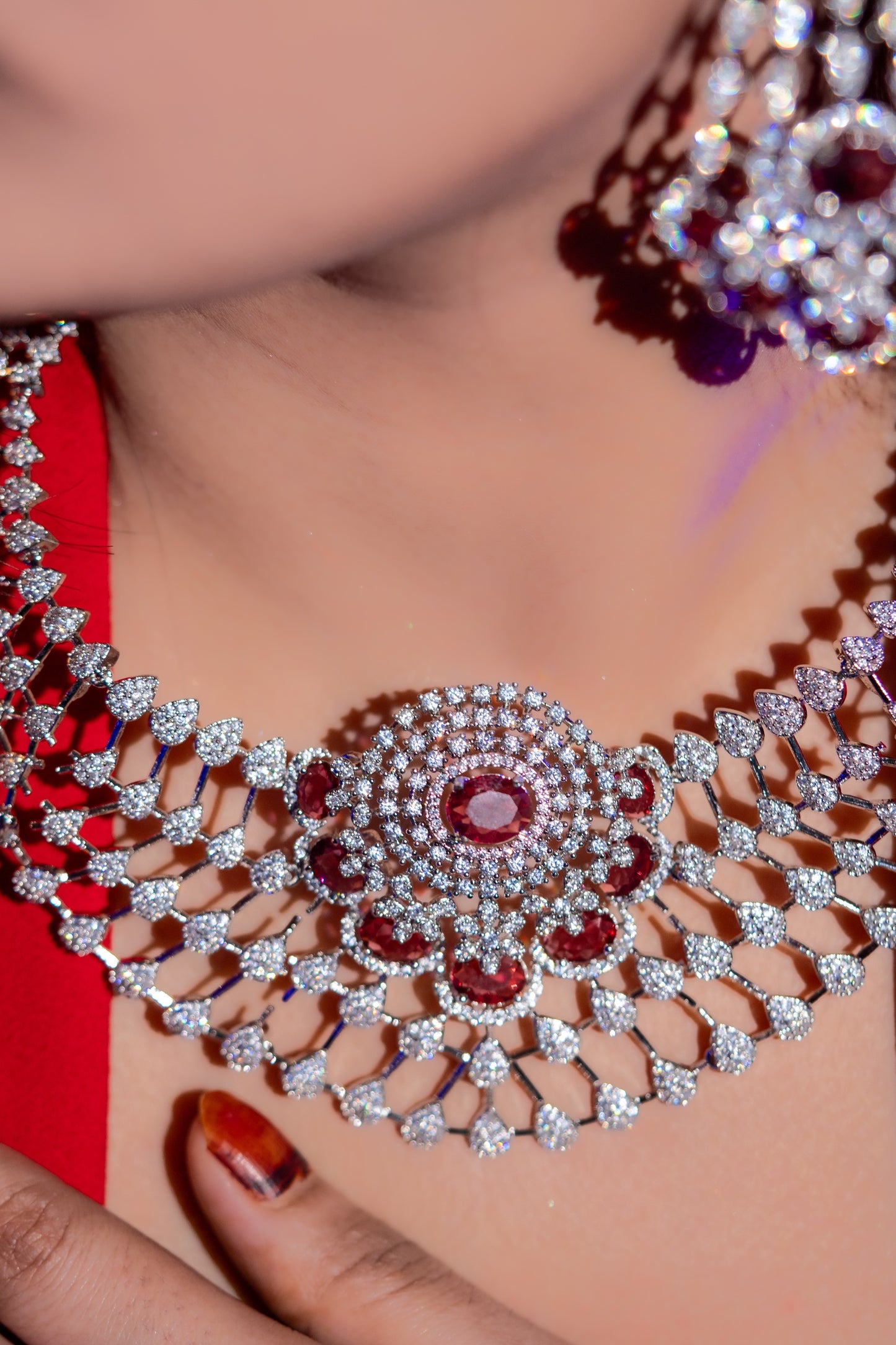American Diamonds Red Crystal Gem Necklace
