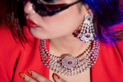 American Diamonds Red Crystal Gem Necklace