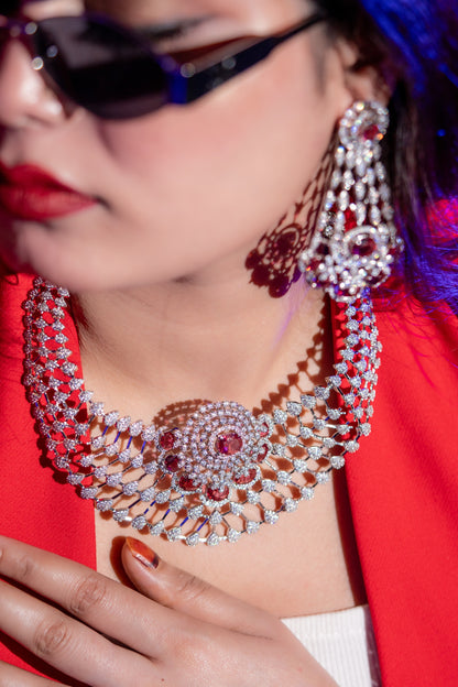American Diamonds Red Crystal Gem Necklace