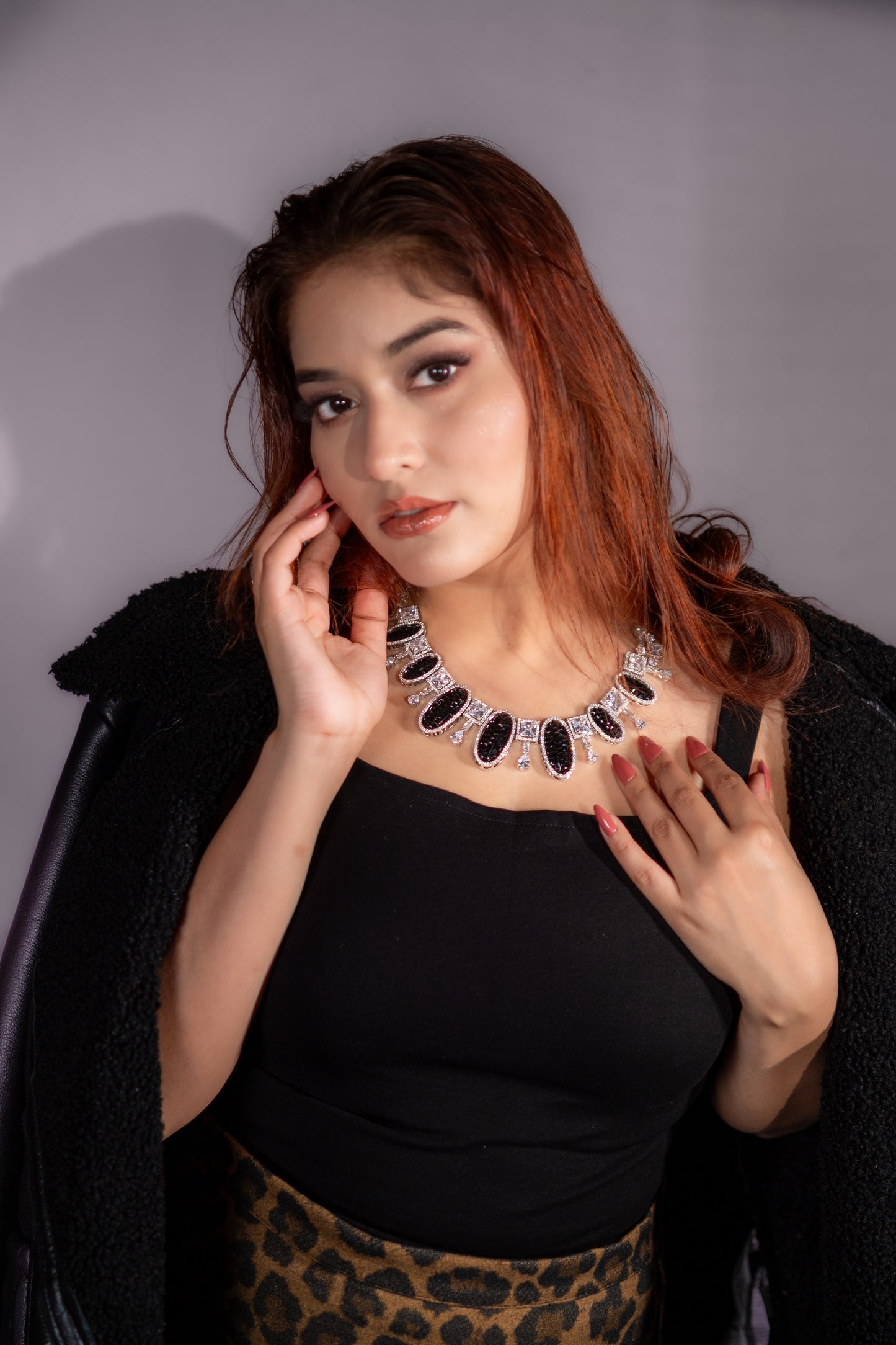 Black American Diamonds Zirconia and Rhinestone Designer Necklace