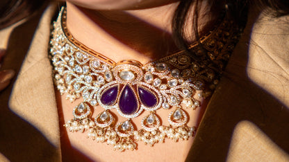 Purple Stone and Moissanite Kundan Choker Necklace